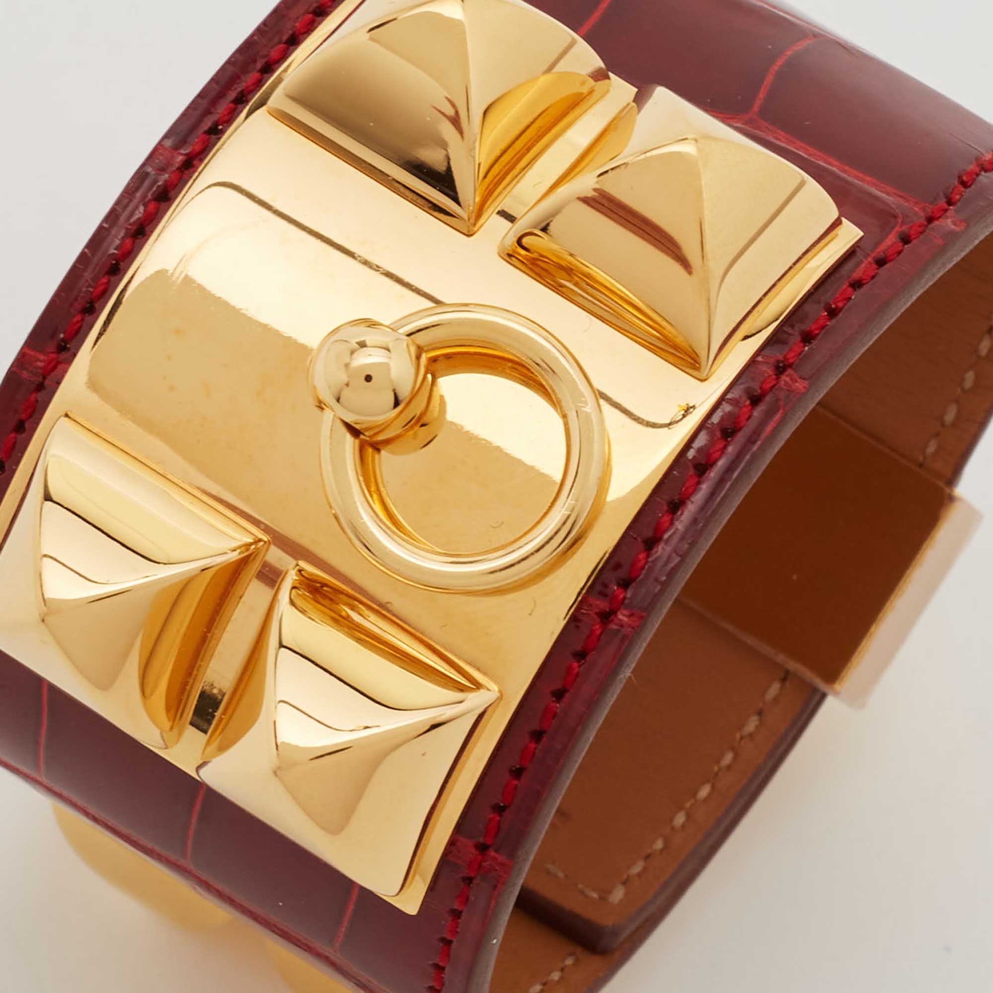 

Hermès Collier de Chien Alligator Leather Gold Plated Bracelet