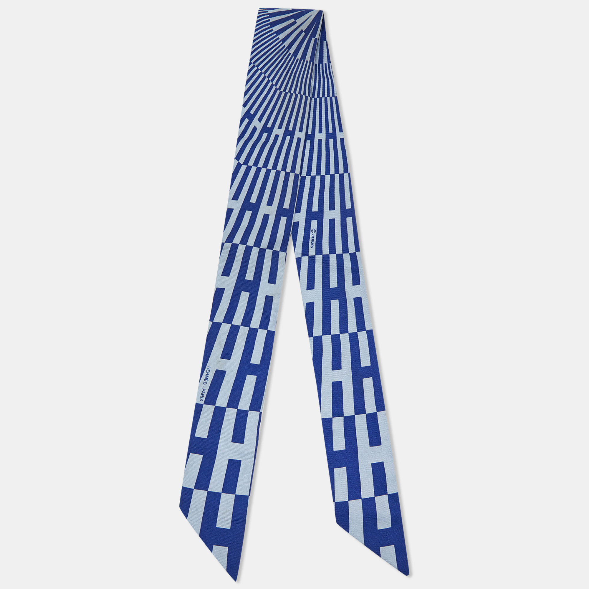 Pre Owned Hermes Blue Op H Silk Twilly Scarf