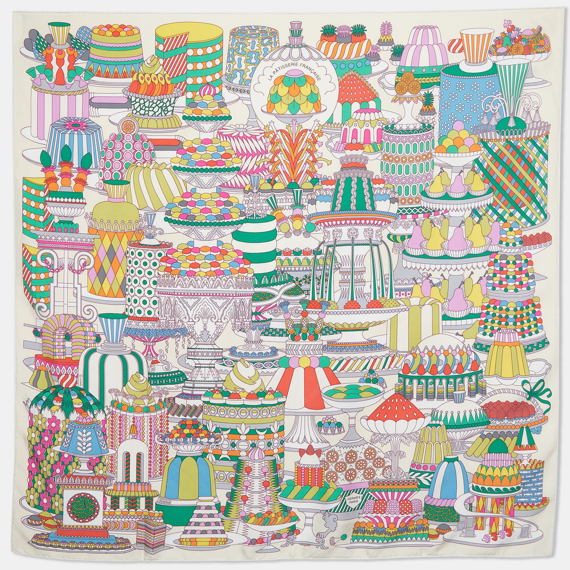 Hermes Cream La Patisserie Francaise Silk Scarf