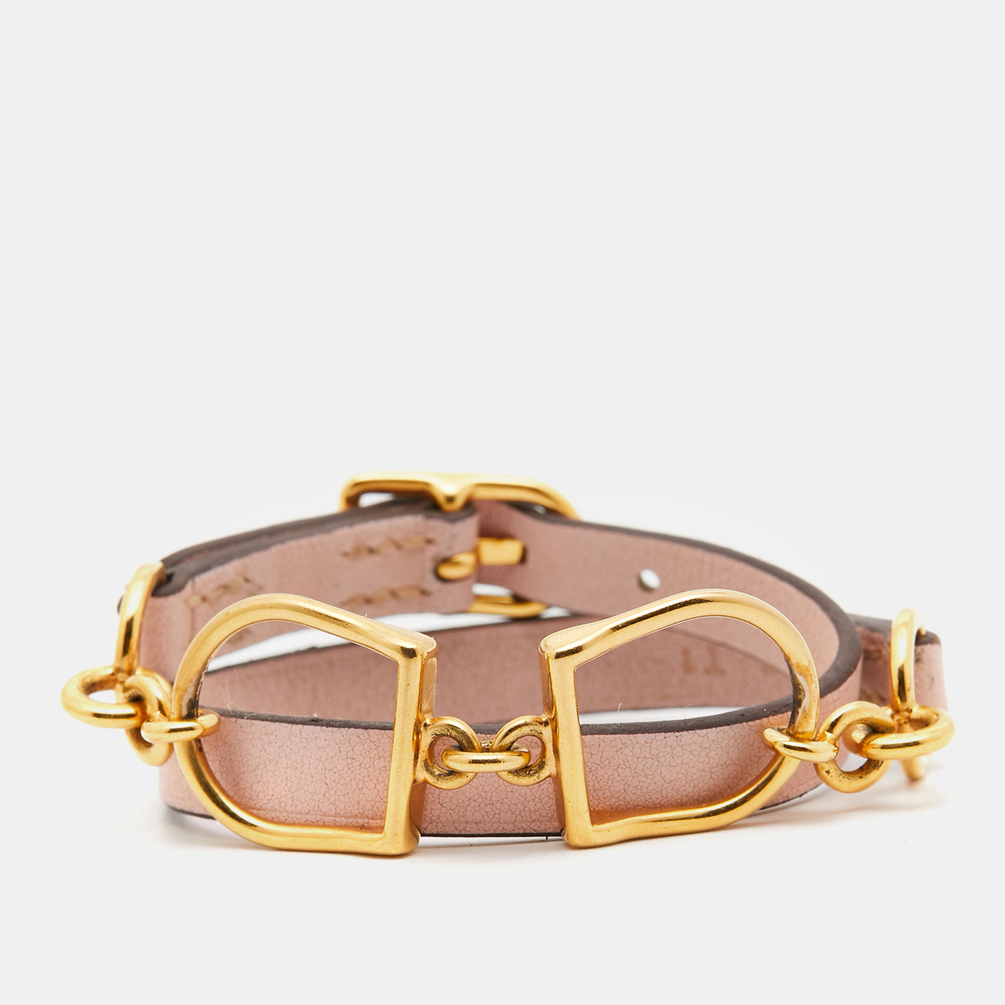 

Hermès Etrier Leather Gold Tone Double Tour Bracelet
