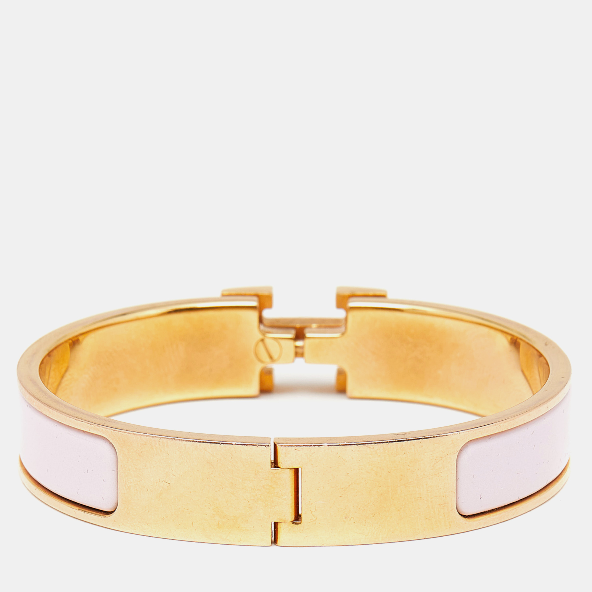 

Hermes Clic H Pink Enamel Gold Plated Bracelet