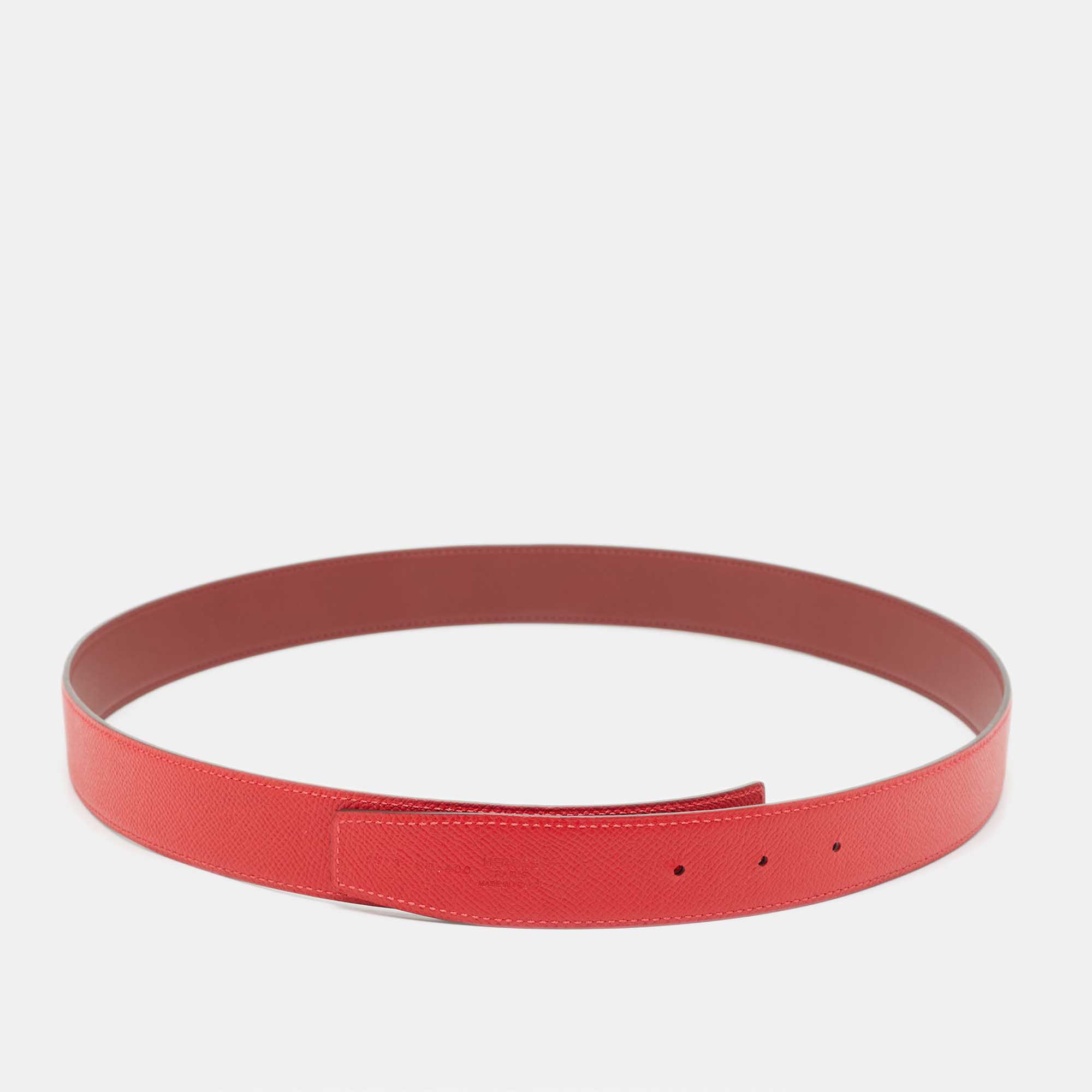 

Hermes Rouge H/Rouge Casaque Swift and Epsom Leather Reversible Belt Strap, Red