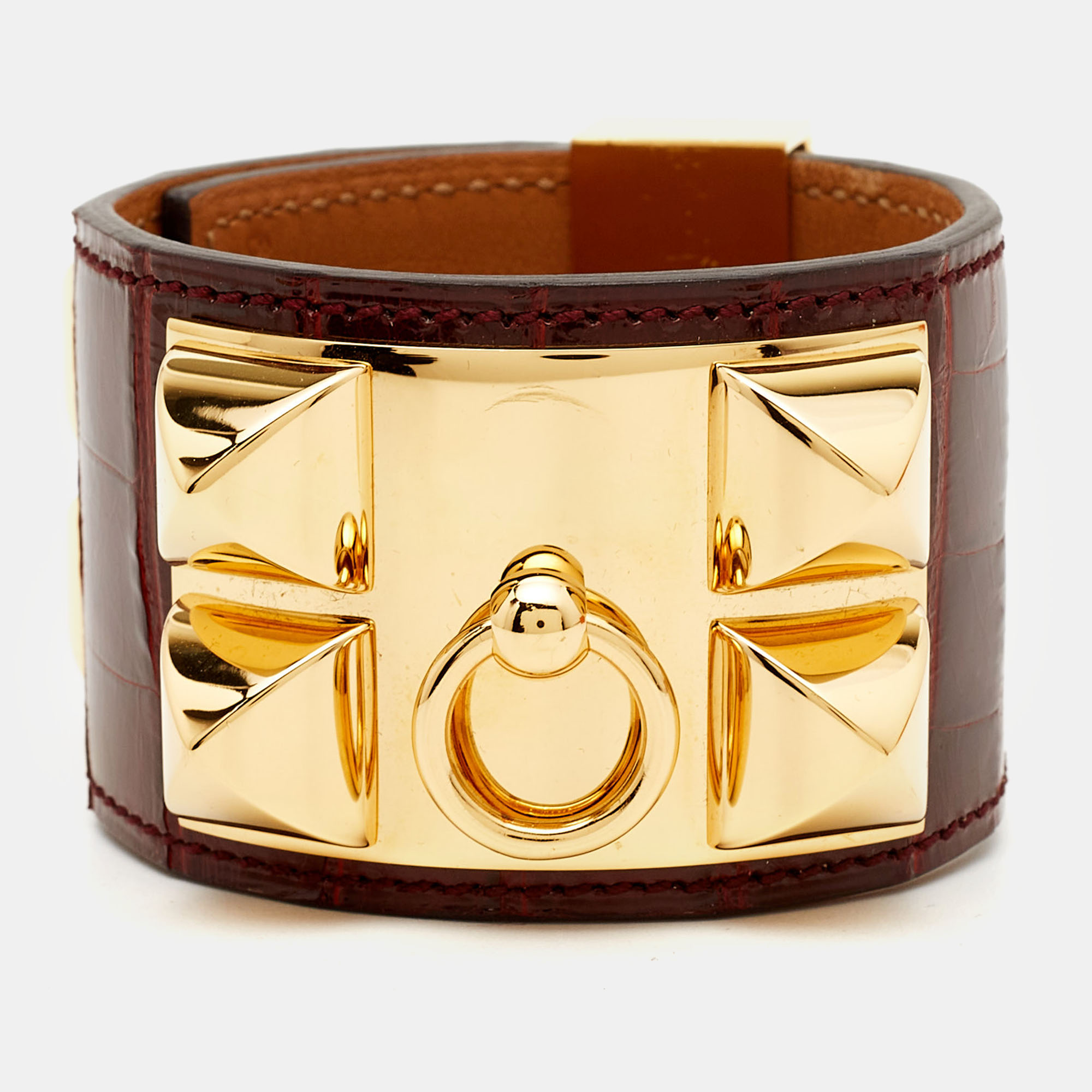 

Hermes Collier De Chien Alligator Leather Gold Plated Bracelet, Burgundy
