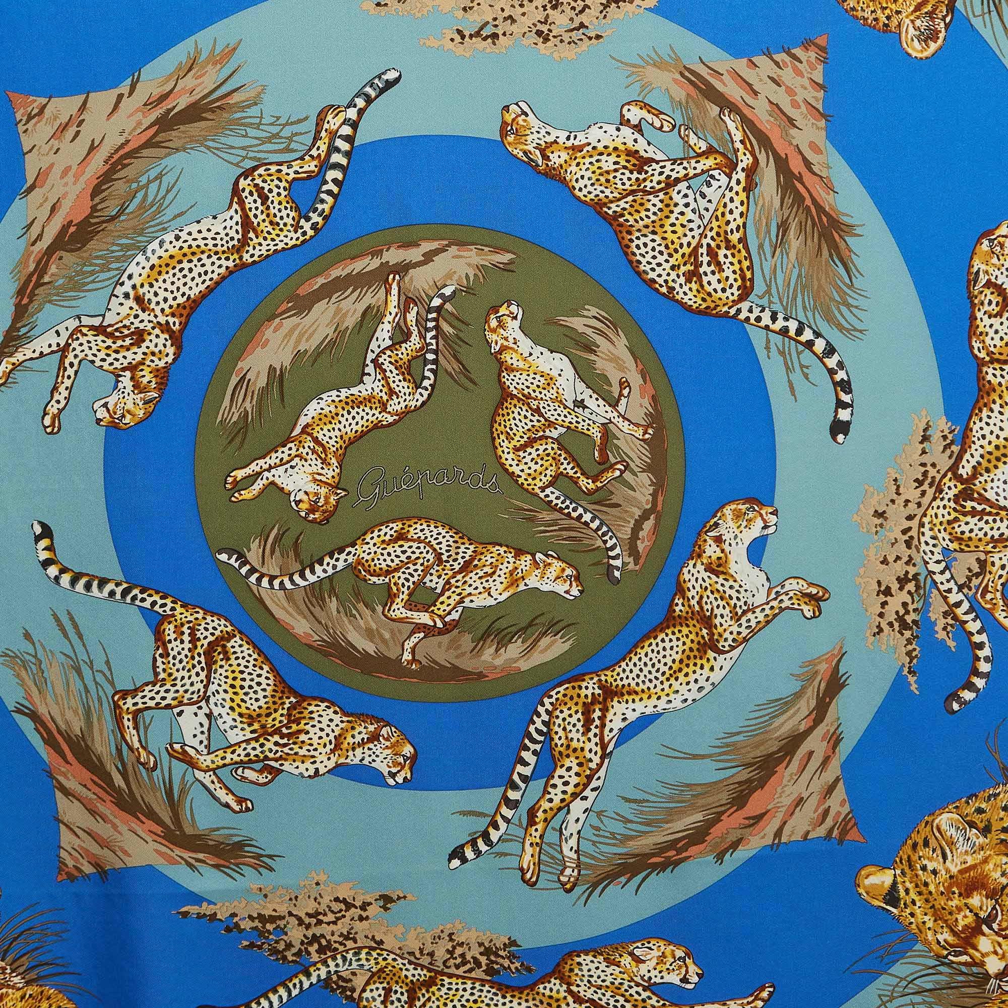 

Hermes Blue/Green Geupards Print Silk Square Scarf