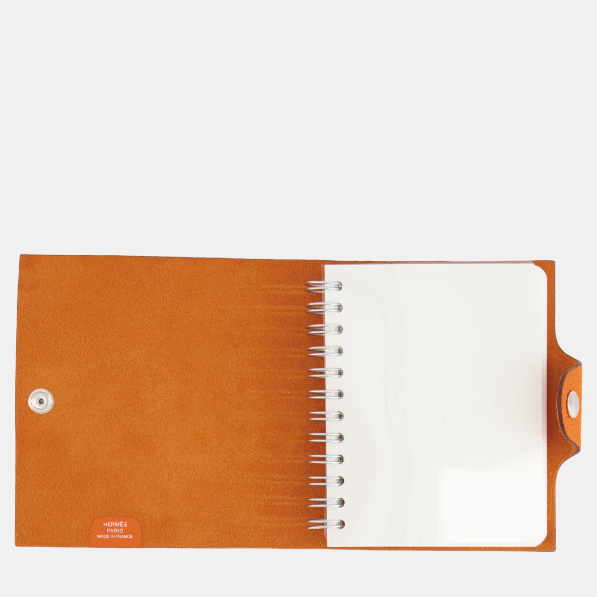 

Hermes Orange Togo Leather Small Notebook with Palladium Hardware
