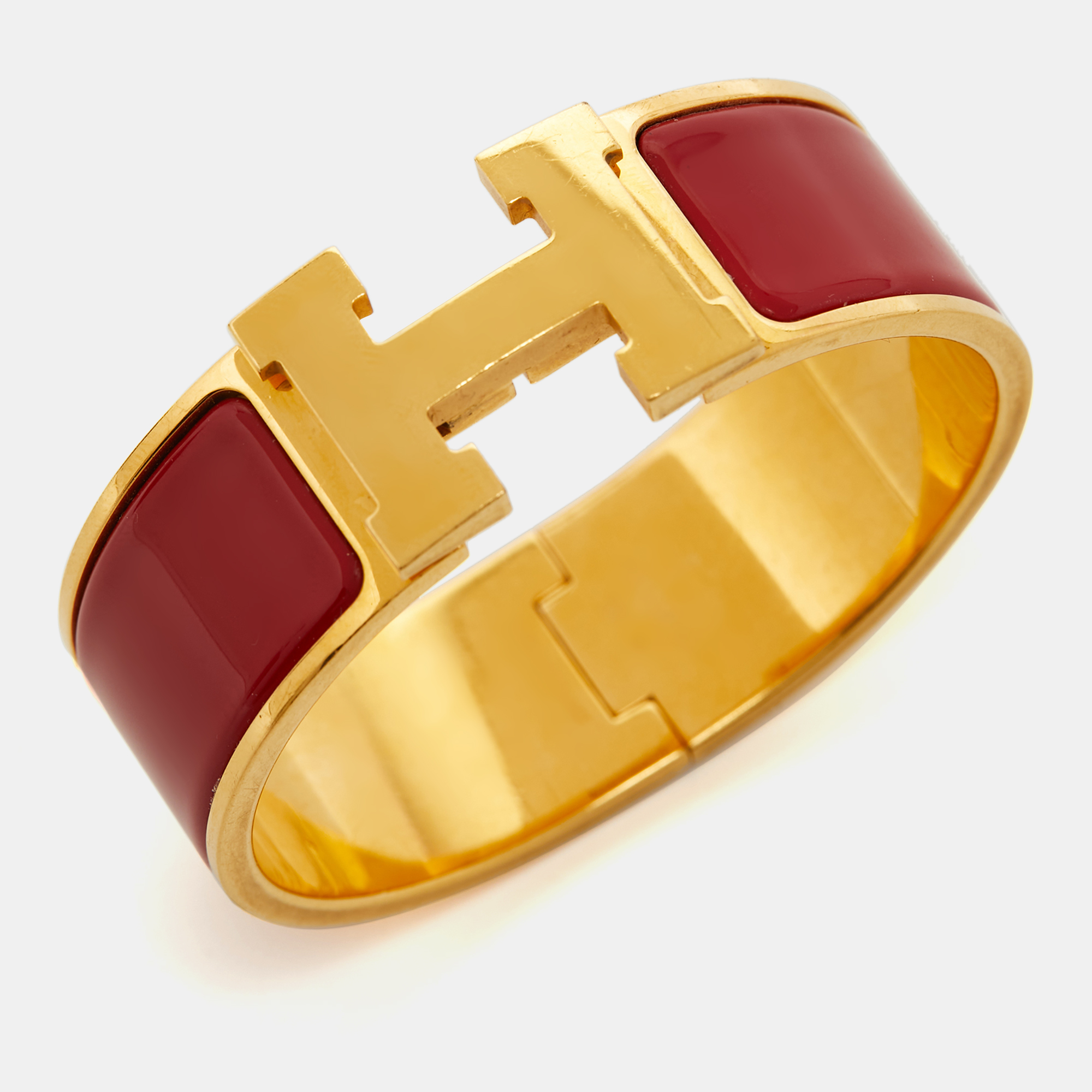 

Hermès Clic Clac H Enamel Gold Plated Wide Bracelet