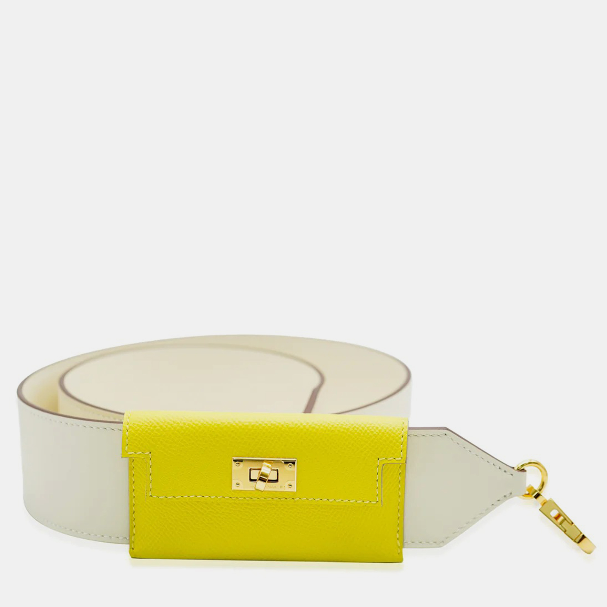 

Hermes Nata Lime Epsom Swift Kelly Pocket Strap GHW, White