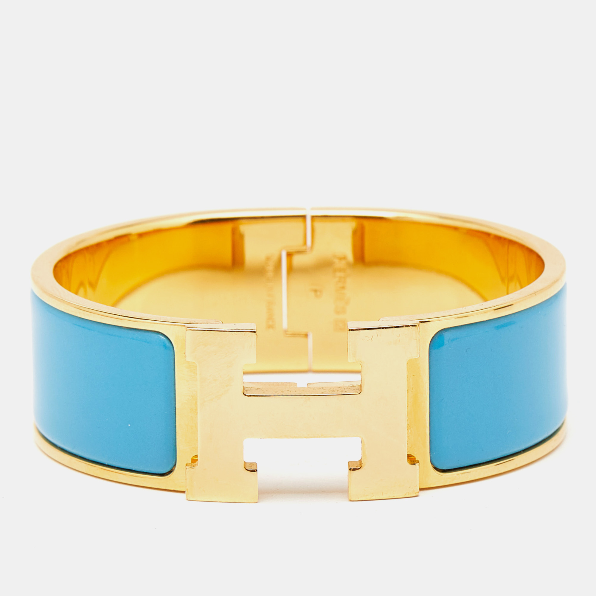 Pre-owned Hermes Hermès Clic Clac H Blue Enamel Gold Plated Bracelet