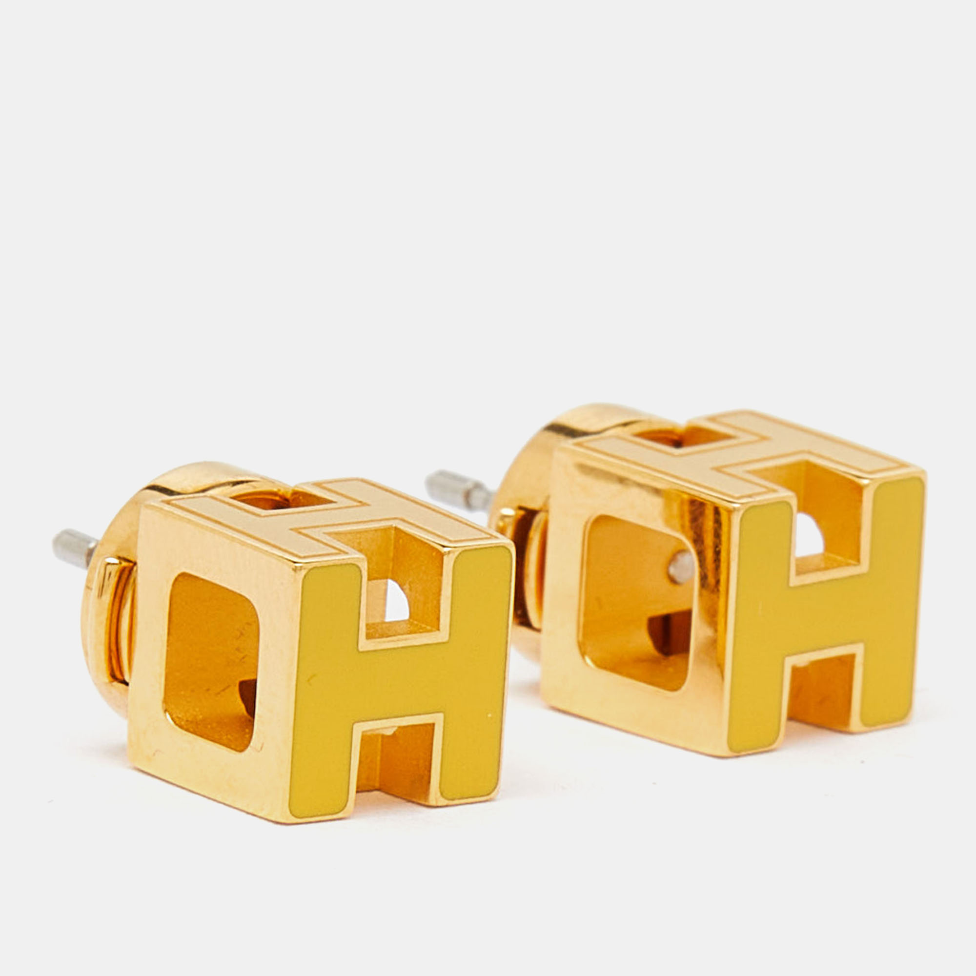 

Hermès Cage d'H Yellow Lacquer Gold Plated Stud Earrings