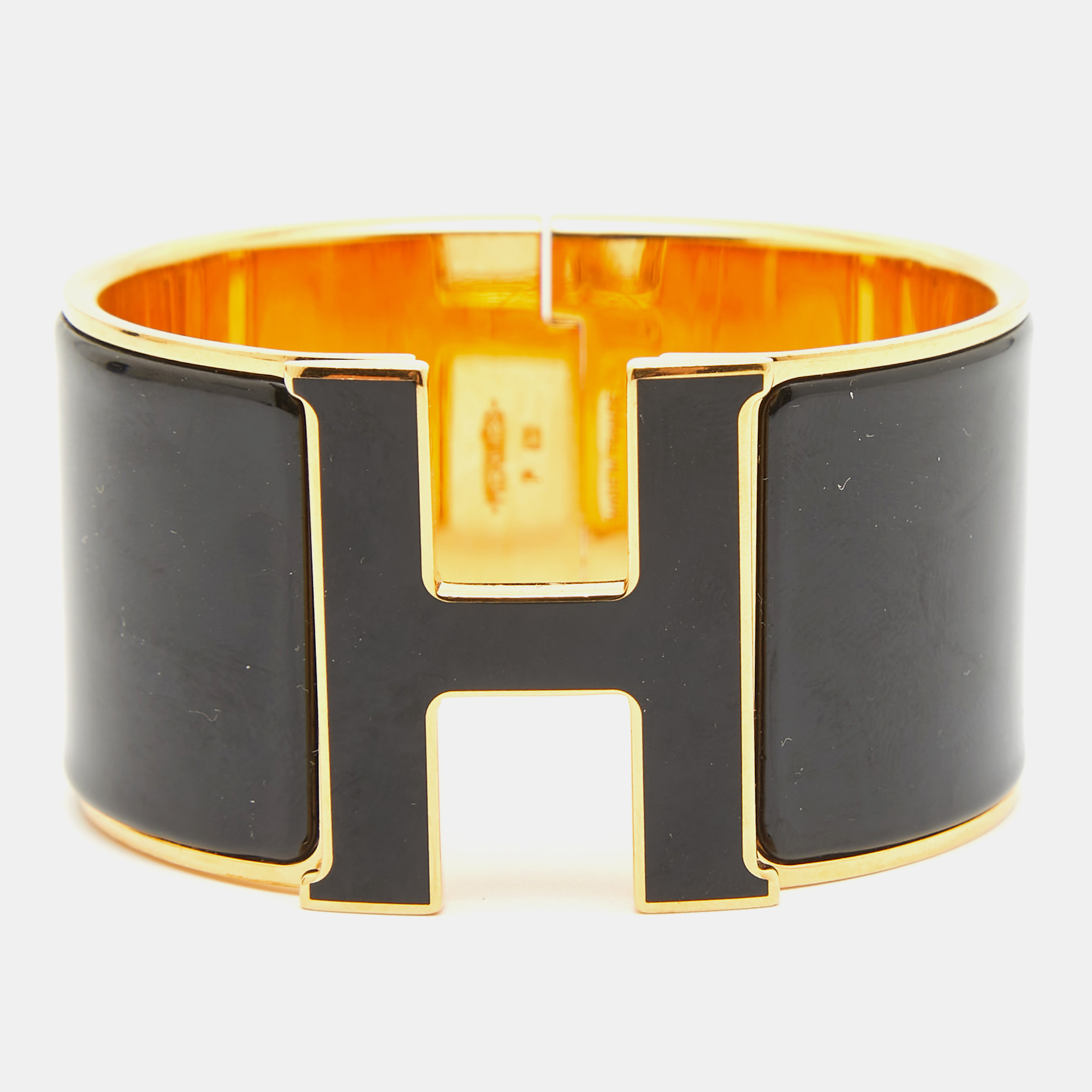 Pre-owned Hermes Clic Clac H Enamel Gold Plated Extra Wide Bracelet