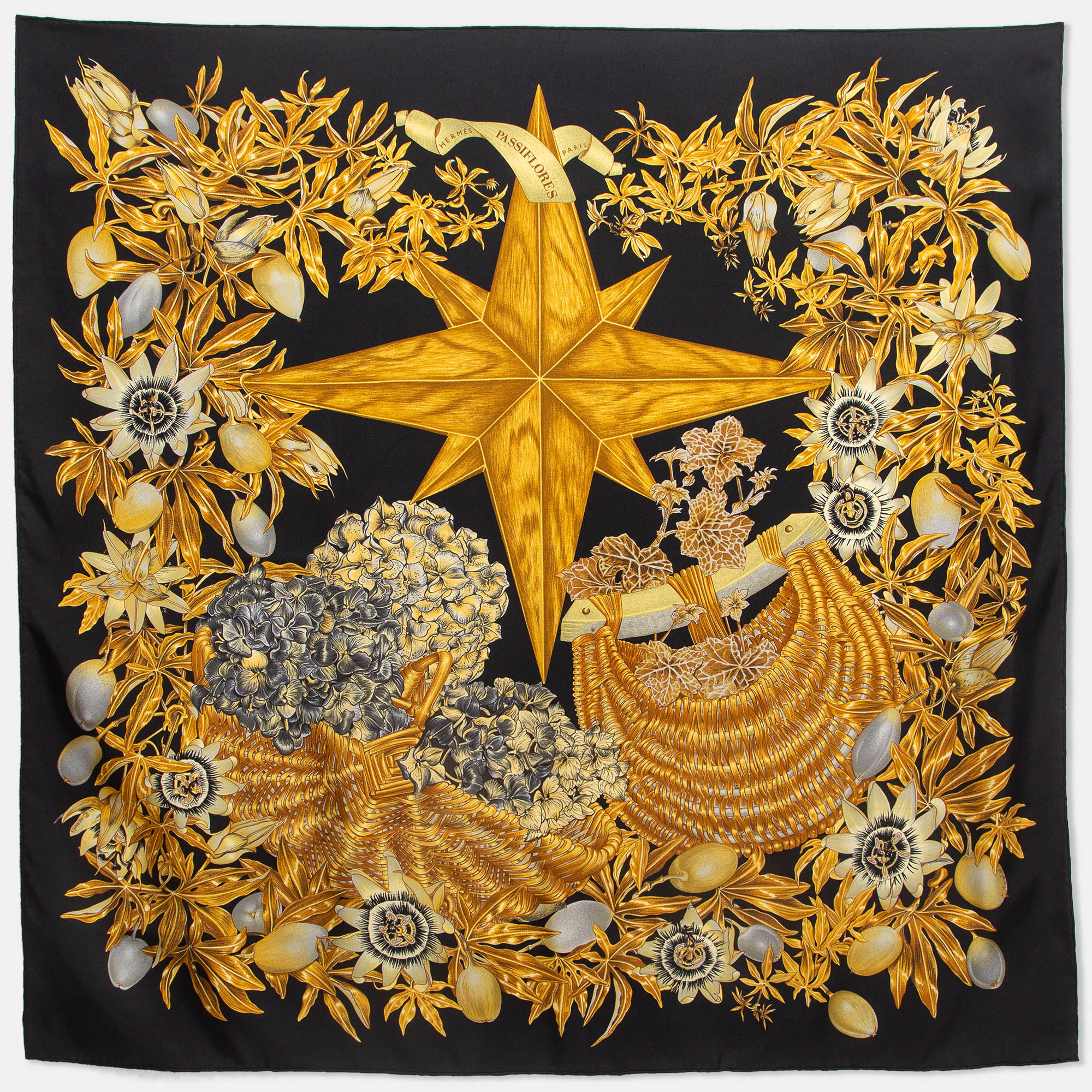 

Hermes Black Print Silk Passiflores Square Scarf