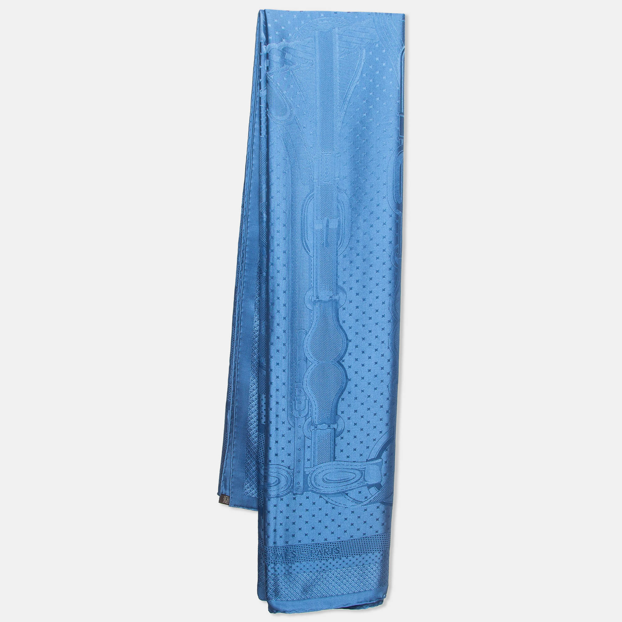 

Hermes Blue Patterned Silk Satin Coaching Scarf