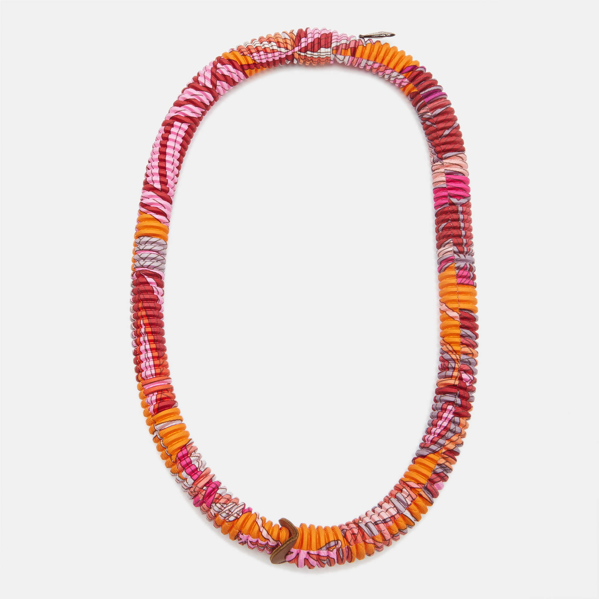 

Hermès Multicolor Print Petit H Pleated Silk Long Necklace