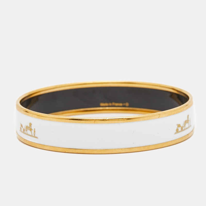 

Hermes Caleche Enamel Gold Plated Bangle Bracelet