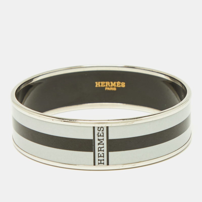 Pre-owned Hermes Black/white Enamel Palladium Plated Bracelet