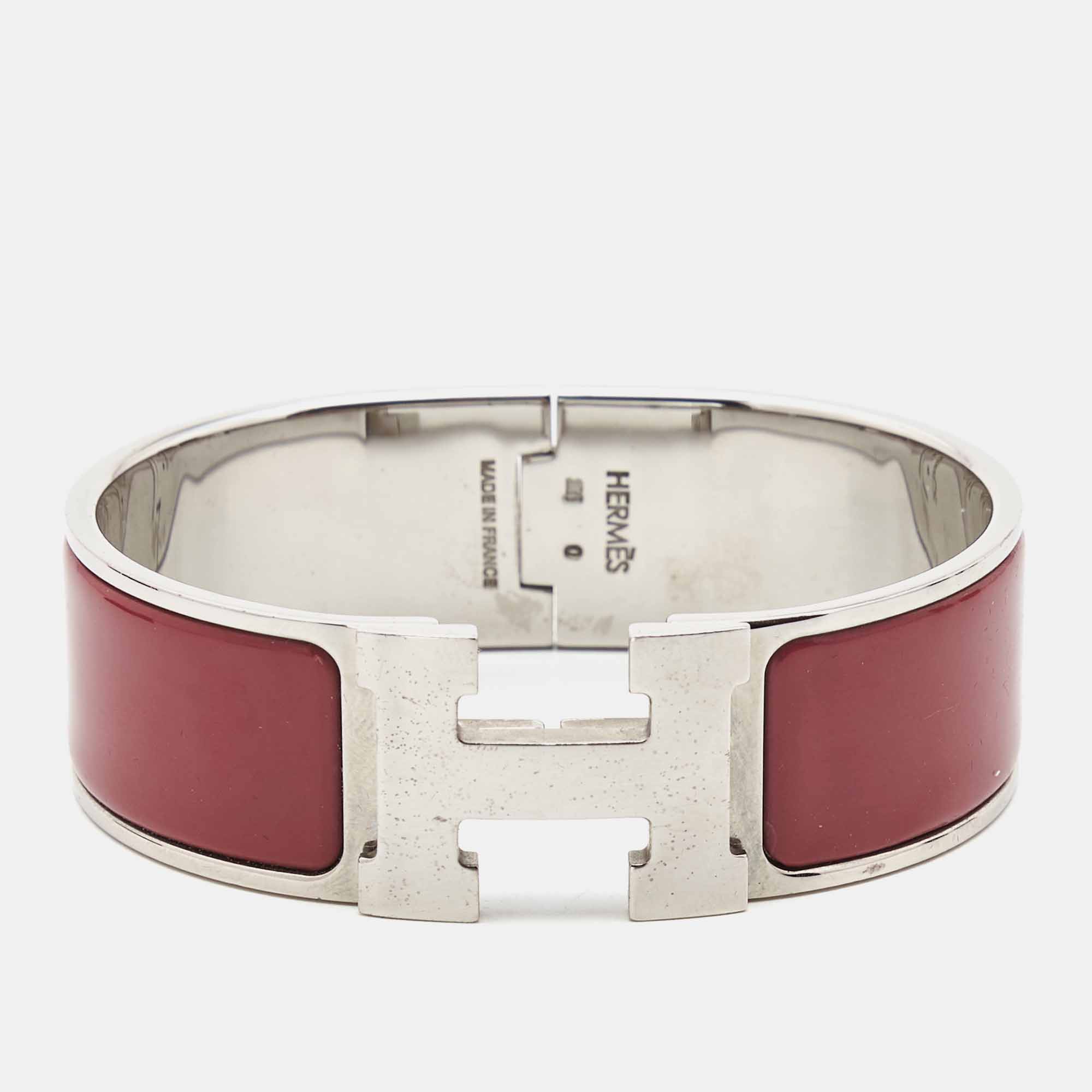 Pre Owned Hermes Clic Clac H Enamel Palladium Plated Bracelet