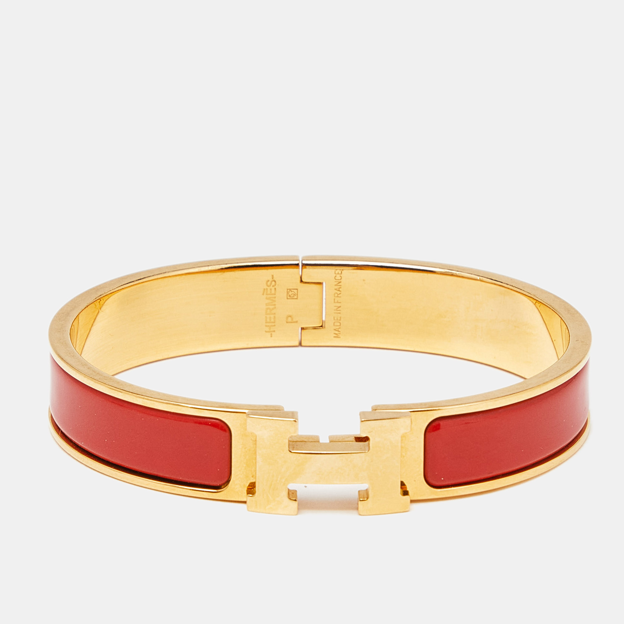 

Hermes Clic H Red Enamel Gold Plated Narrow Bracelet