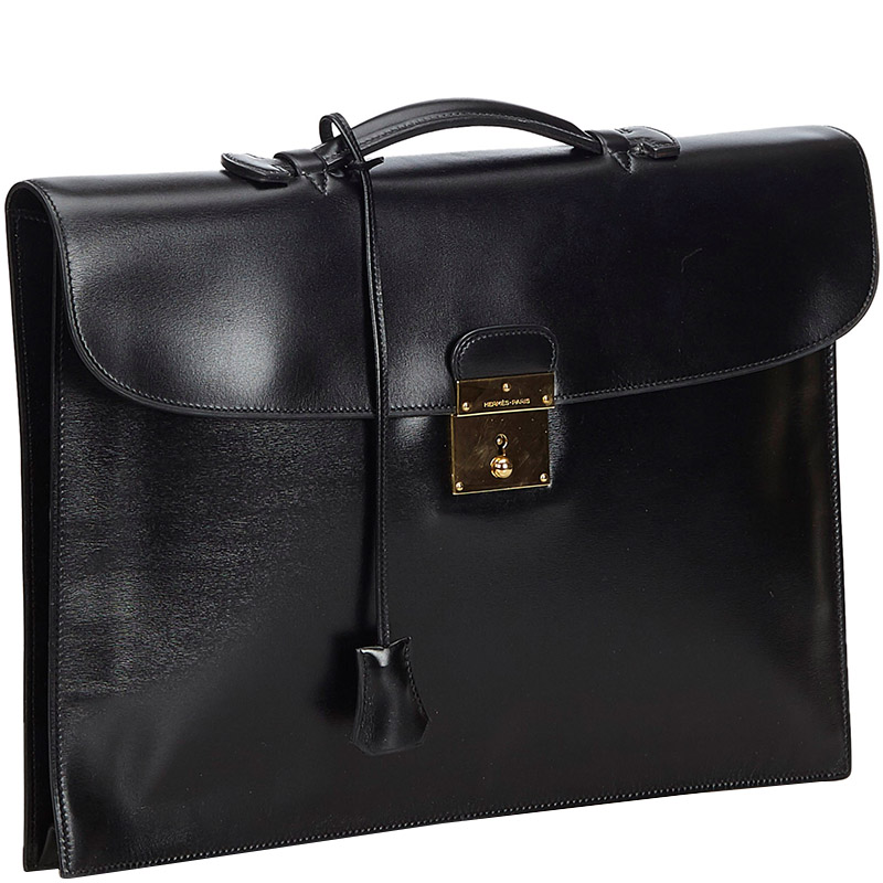 

Hermes Black Box Leather Quirus Business Bag