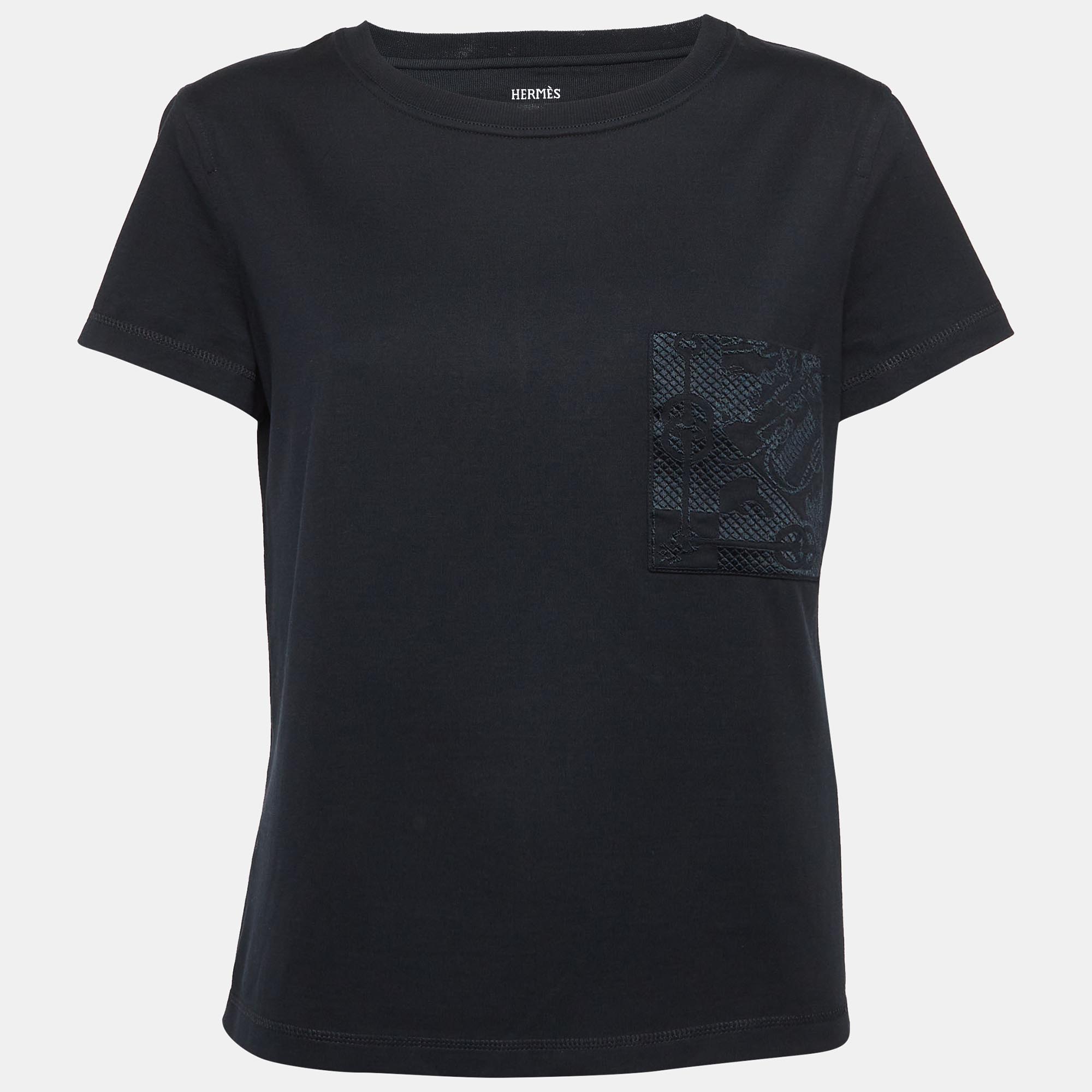 

Hermes Black Embroidered Pocket Cotton T-Shirt M
