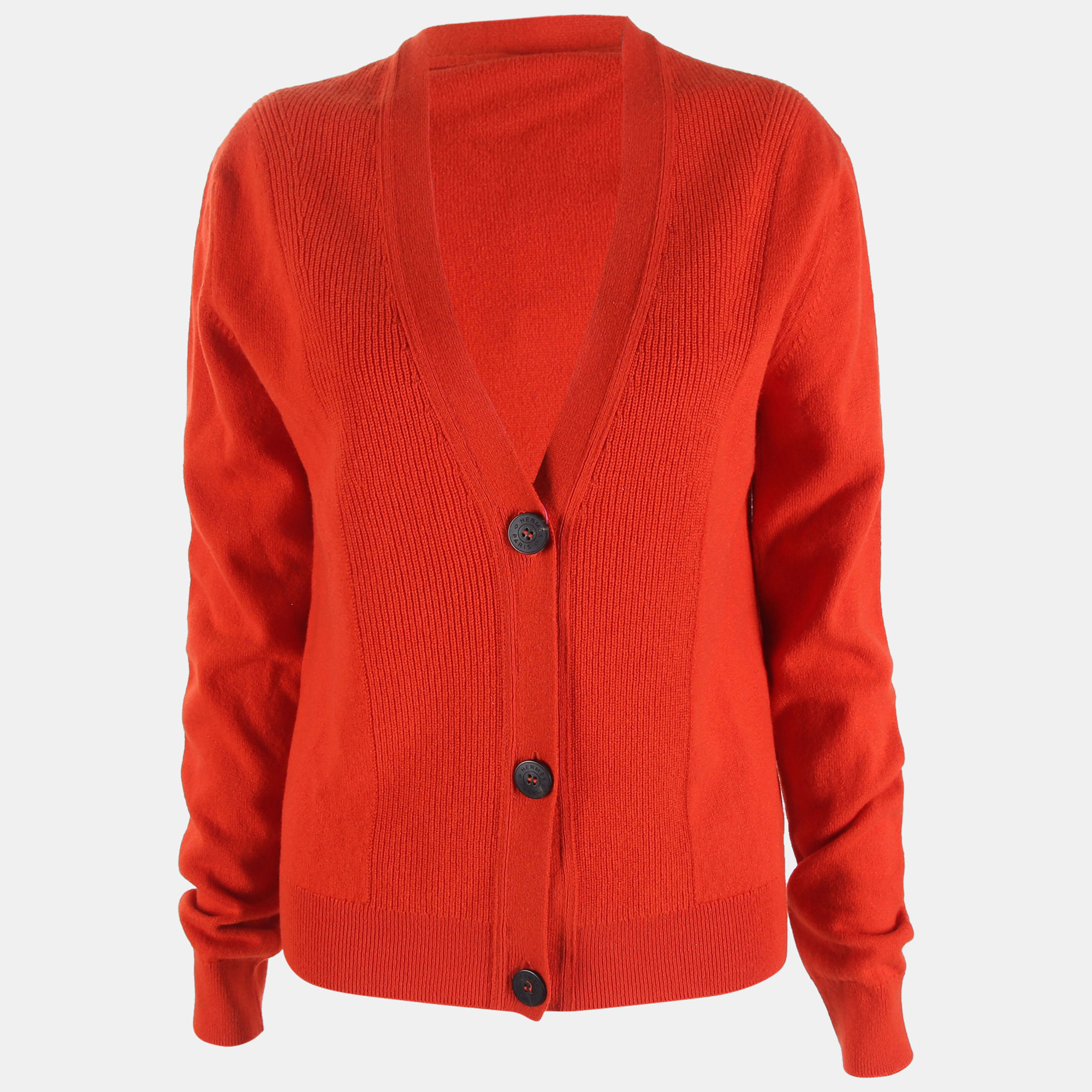 

Hermes Red/Orange Cashmere Cardigan Size 38