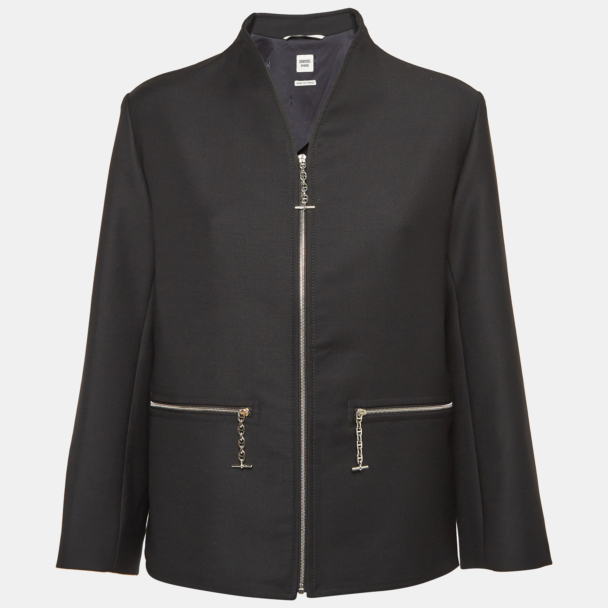 

Hermes Black Wool Chaine d'Ancre No-collar Jacket M