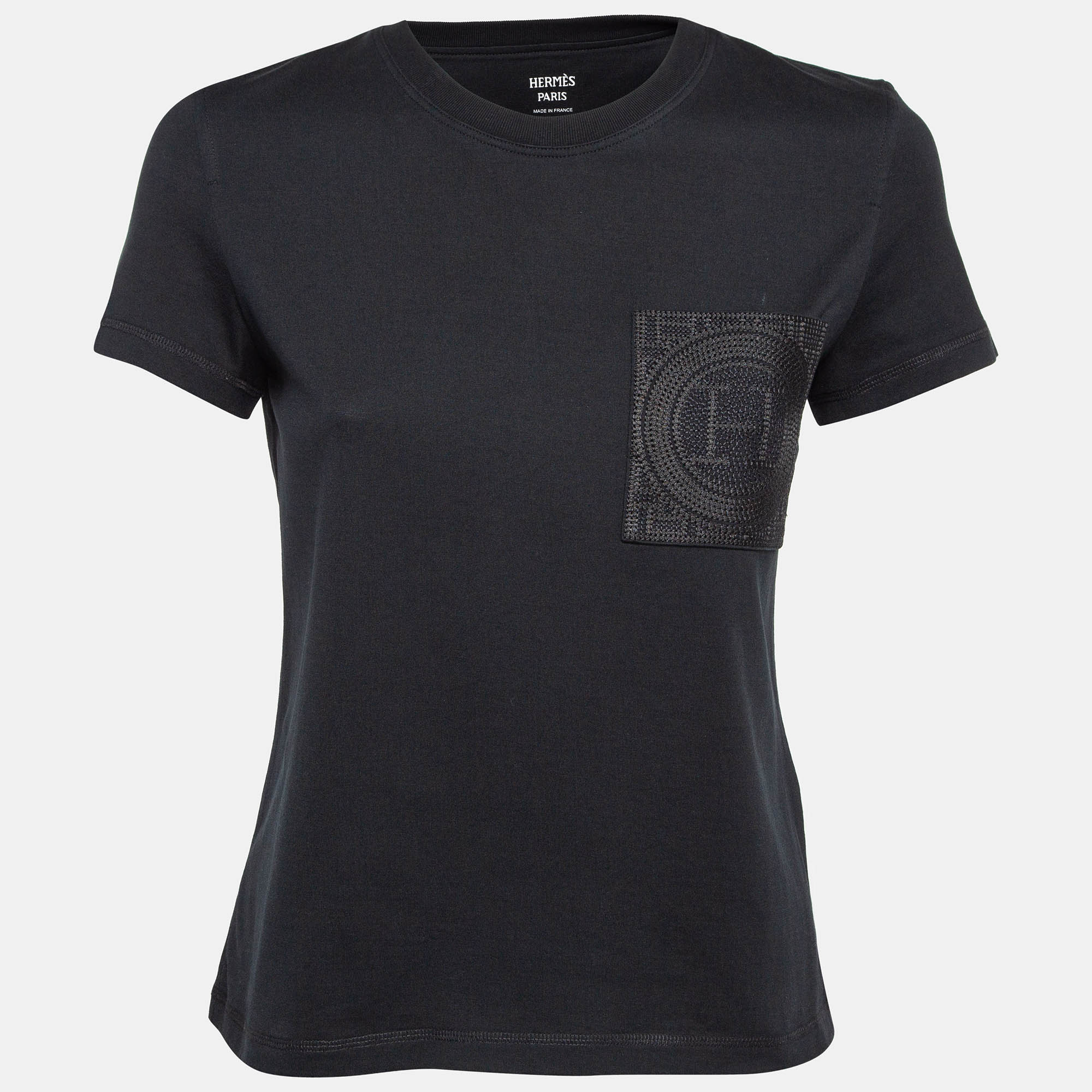 

Hermes Black Cotton Embroidered Pocket Detailed T-Shirt S