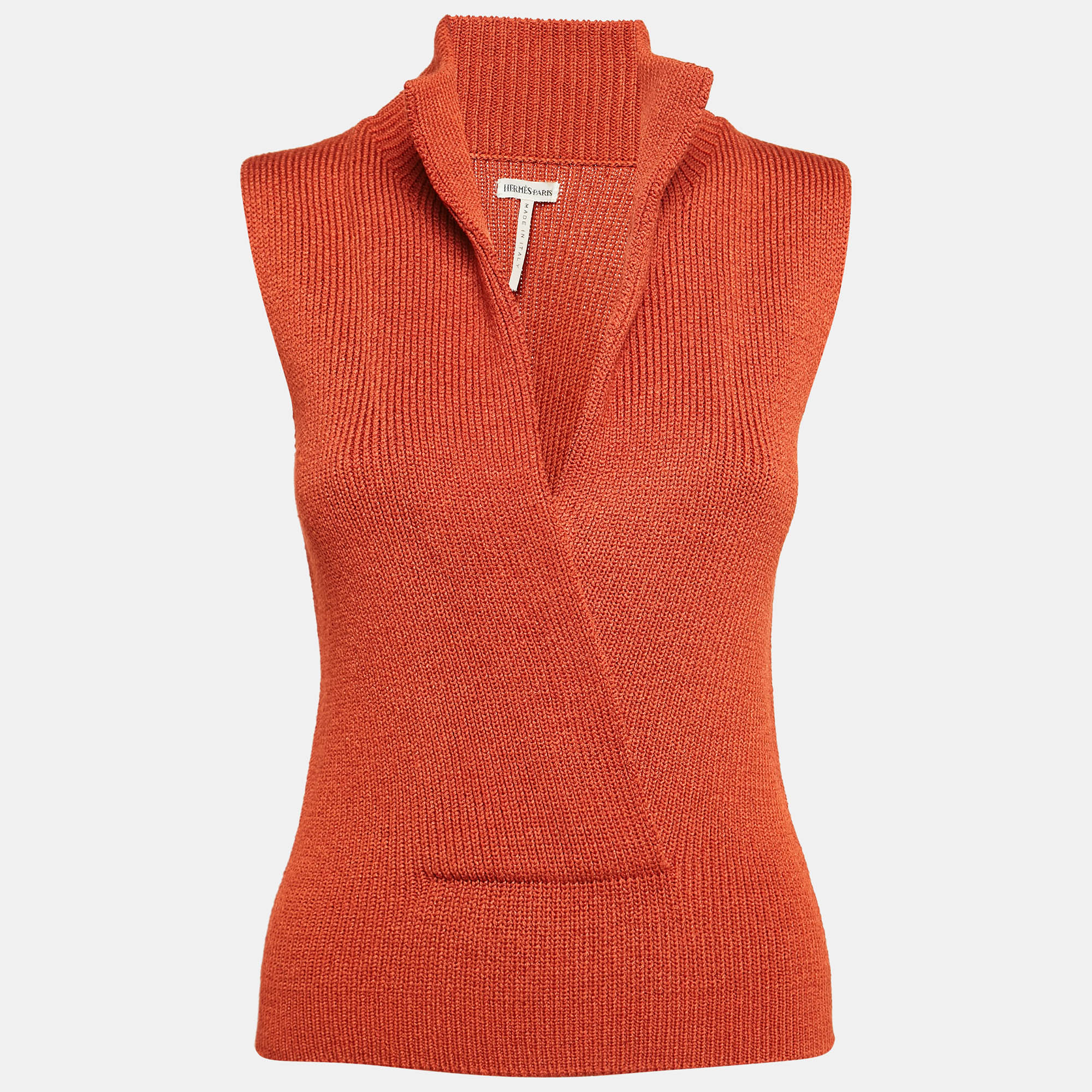 

Hermès Orange Rib Knit Plunging Neck Sweater Vest S/M