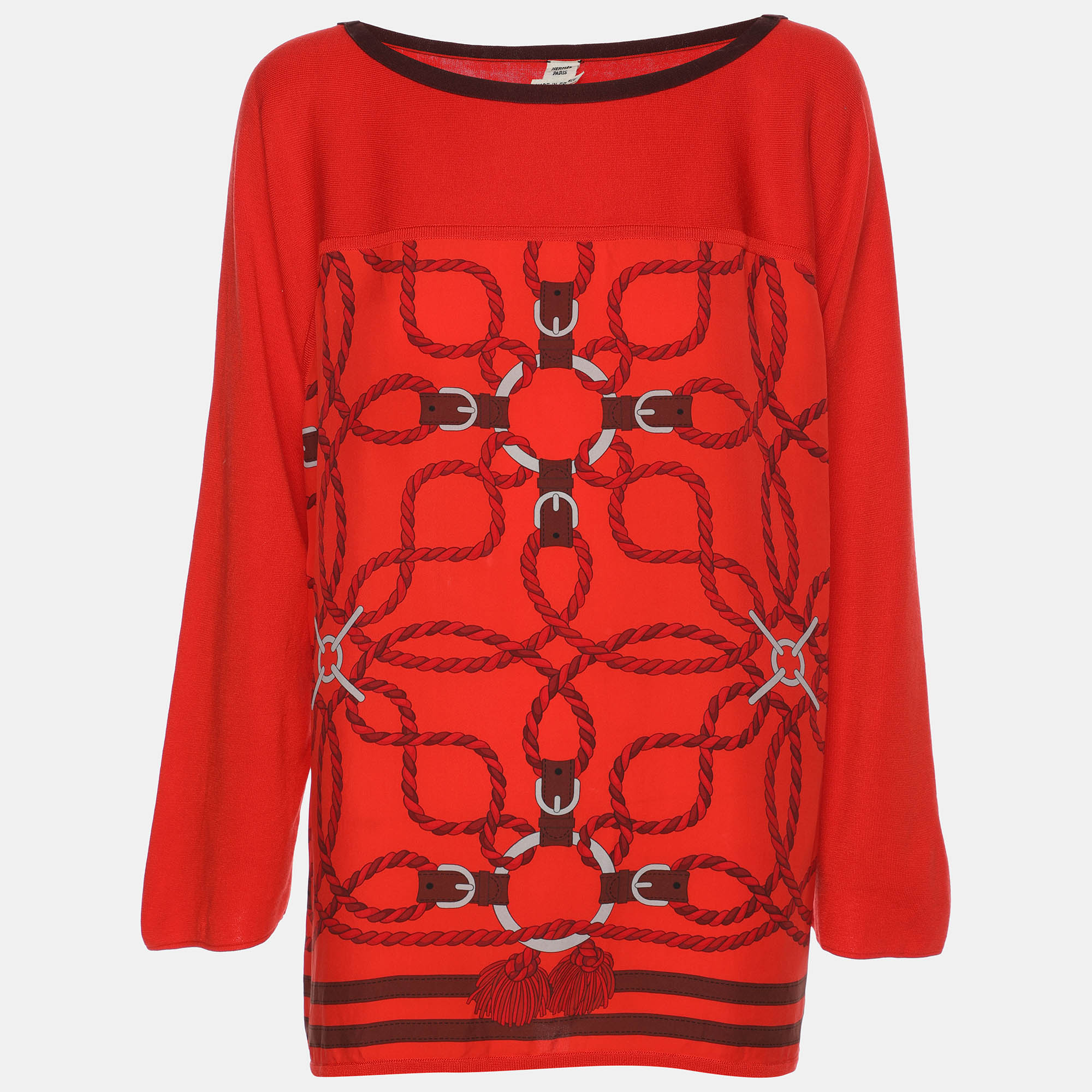 

Hermès Bali Rogue Silk Knit Twillaine Ensemble Top M, Red