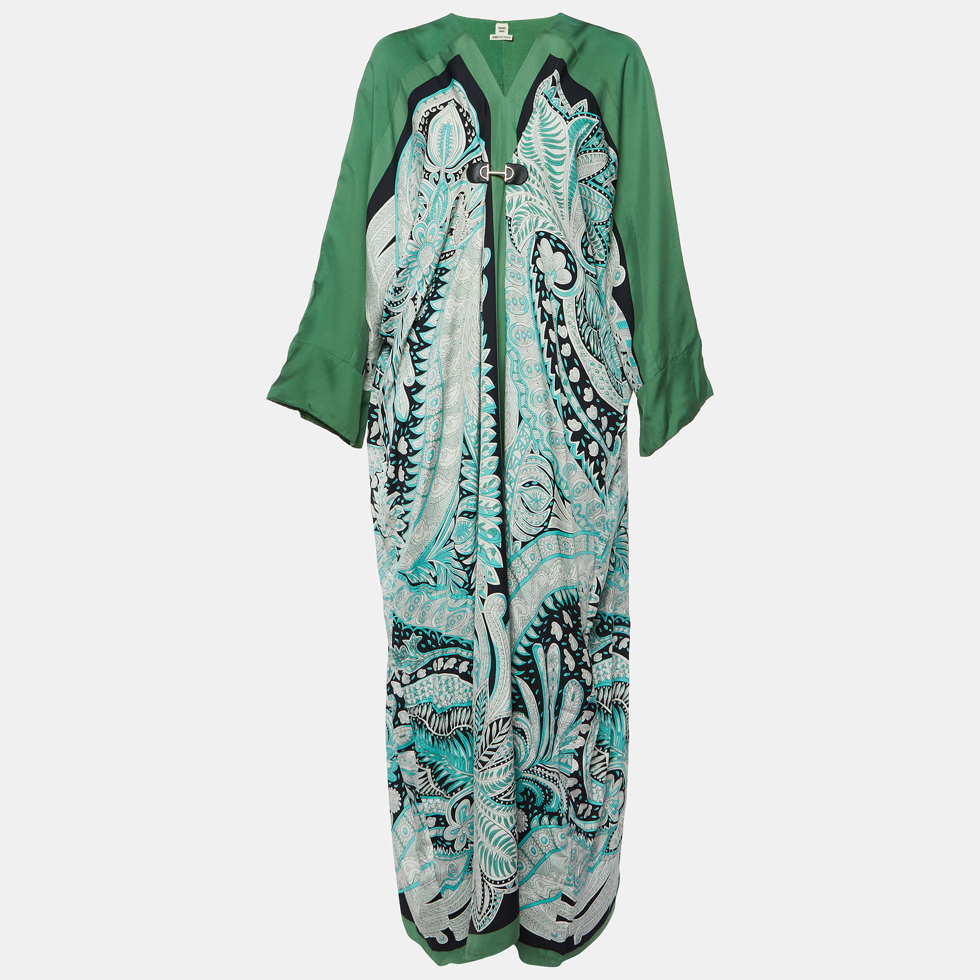 

Hermes Green Printed Silk Kimono Maxi Dress M