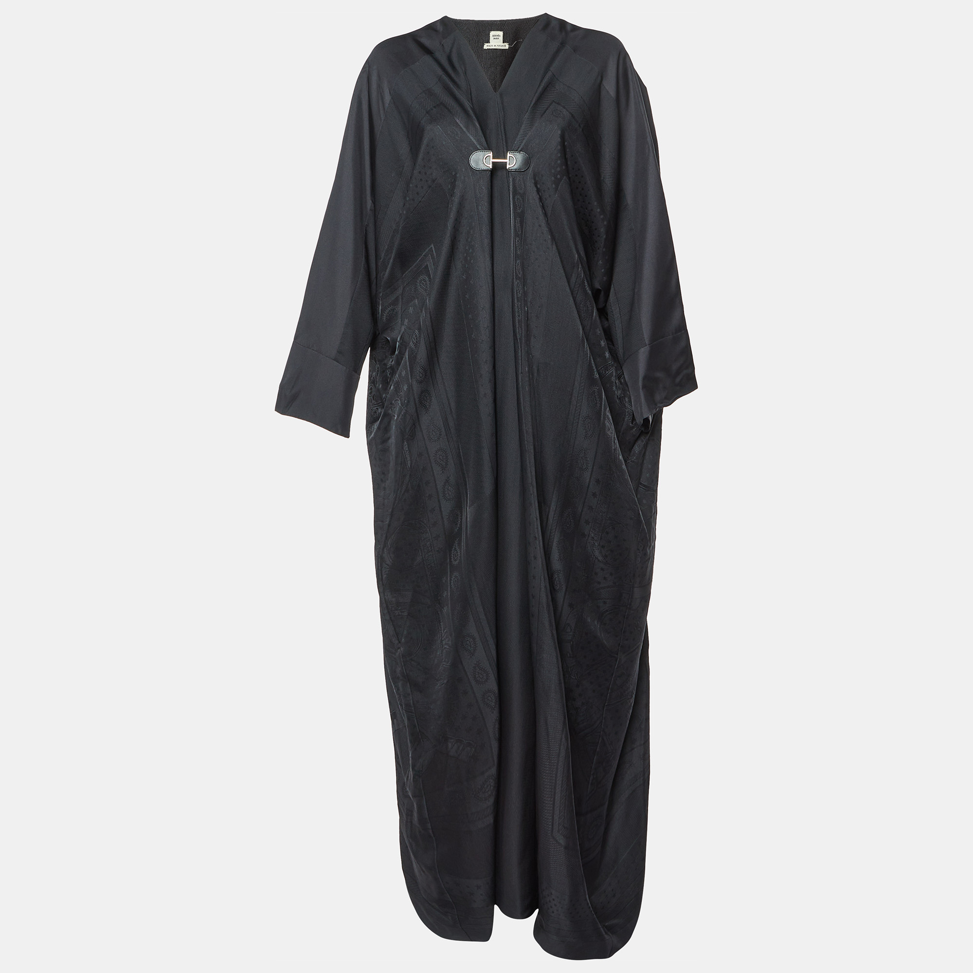 

Hermes Black Jacquard Silk Kimono Maxi Dress M