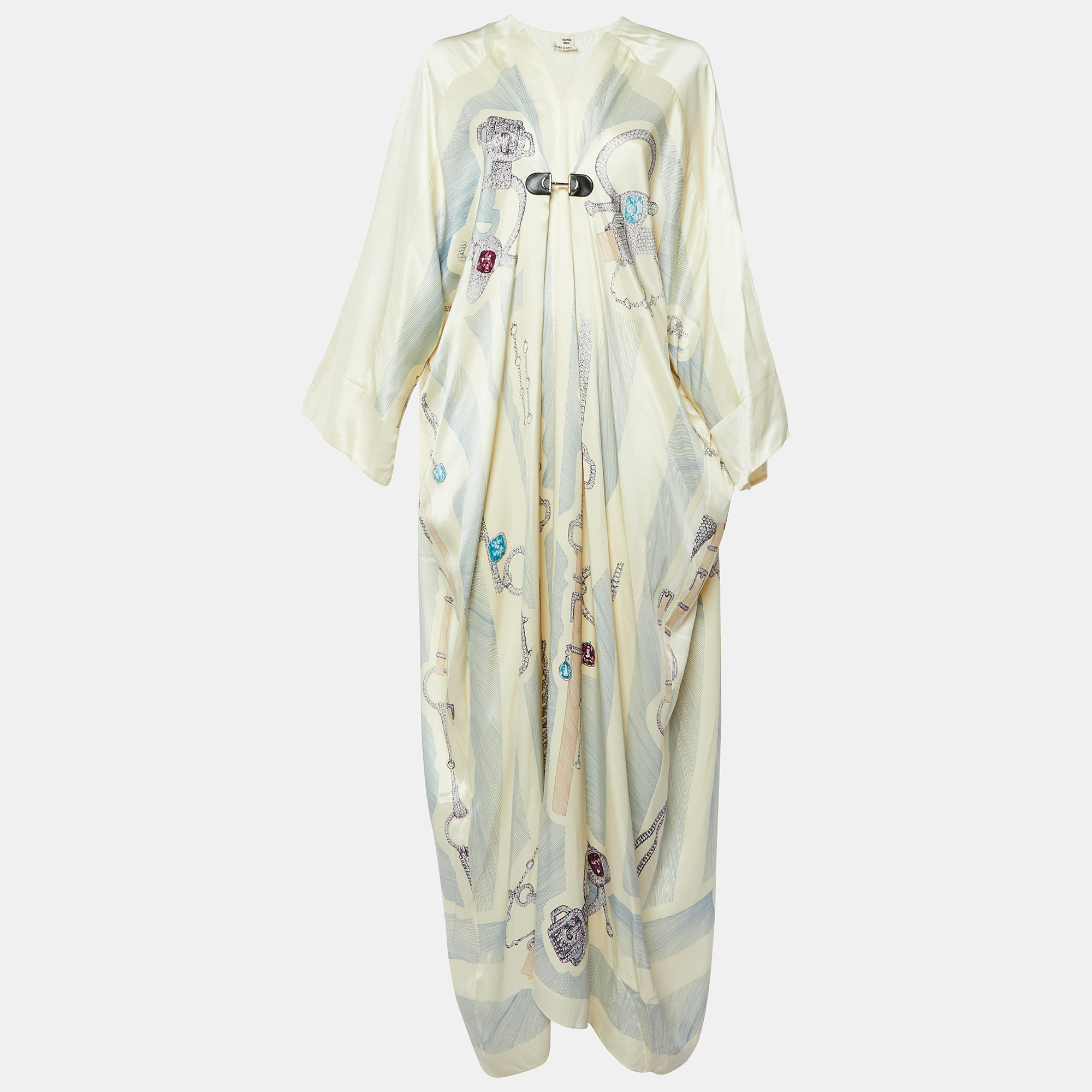 

Hermes Cream Printed Silk Kimono Maxi Dress M