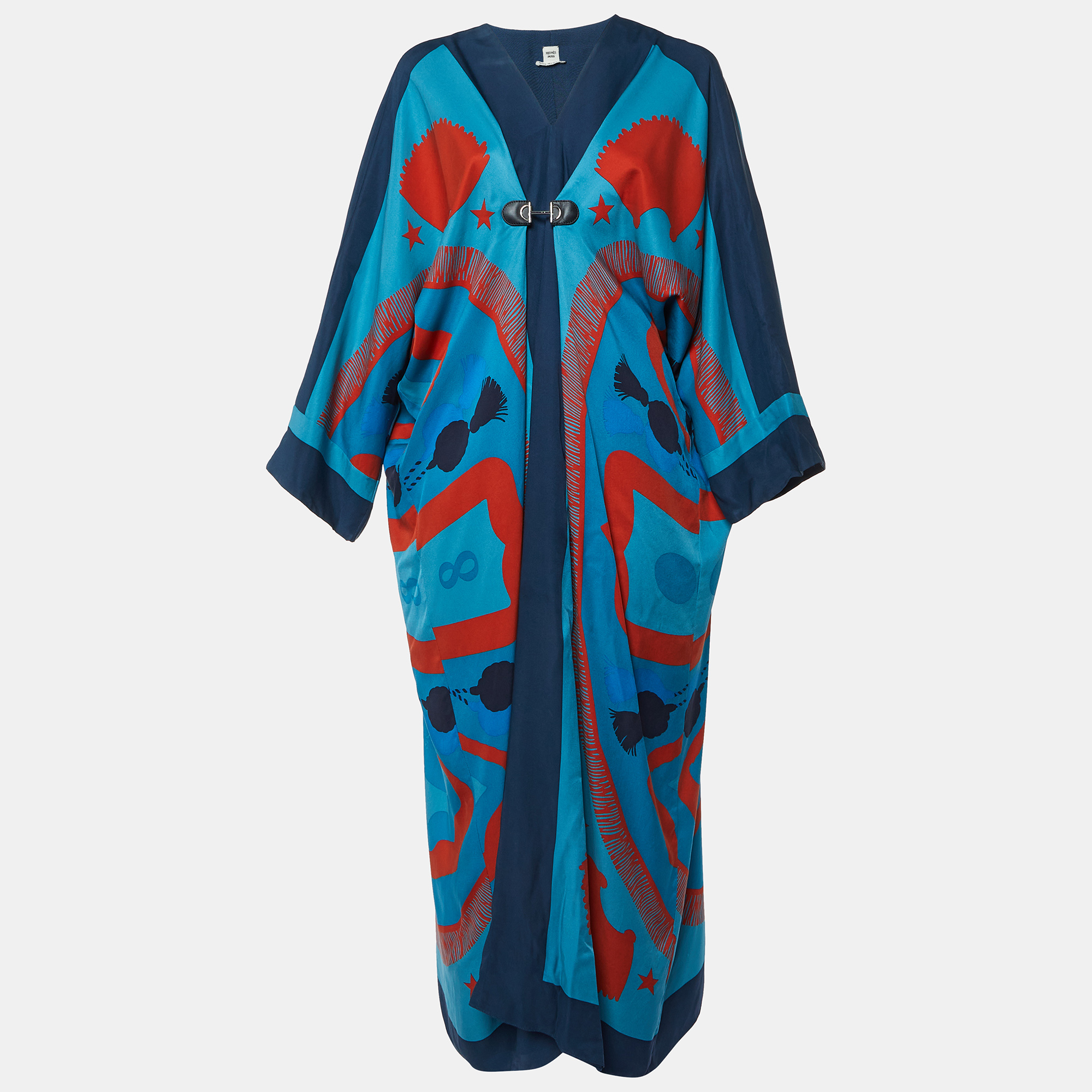 

Hermes Blue/Multicolor Printed Silk Kimono Long Dress M