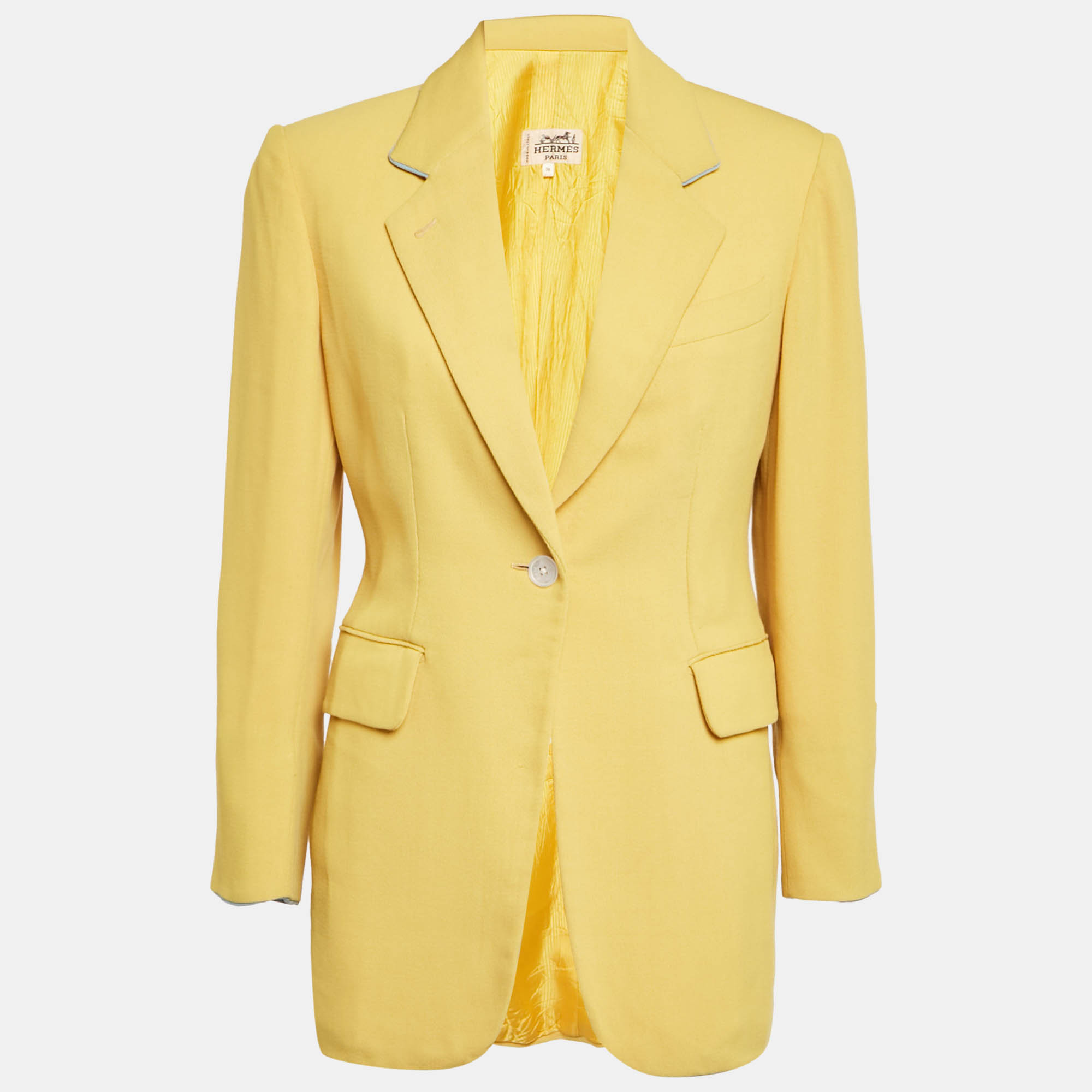 

Hermes Yellow Gabardine Wool Single Breasted Blazer M