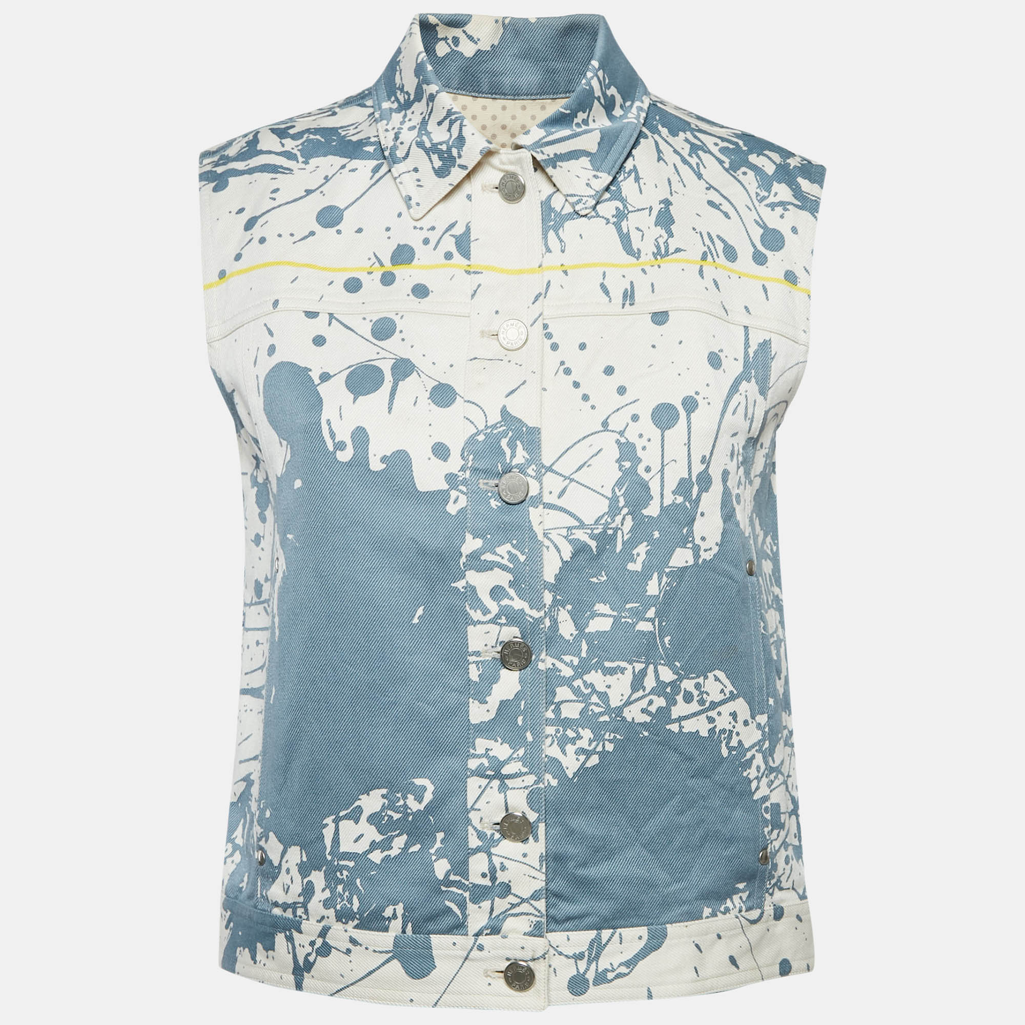 

Hermès White/Blue Paint Splatter Print Denim Vest M