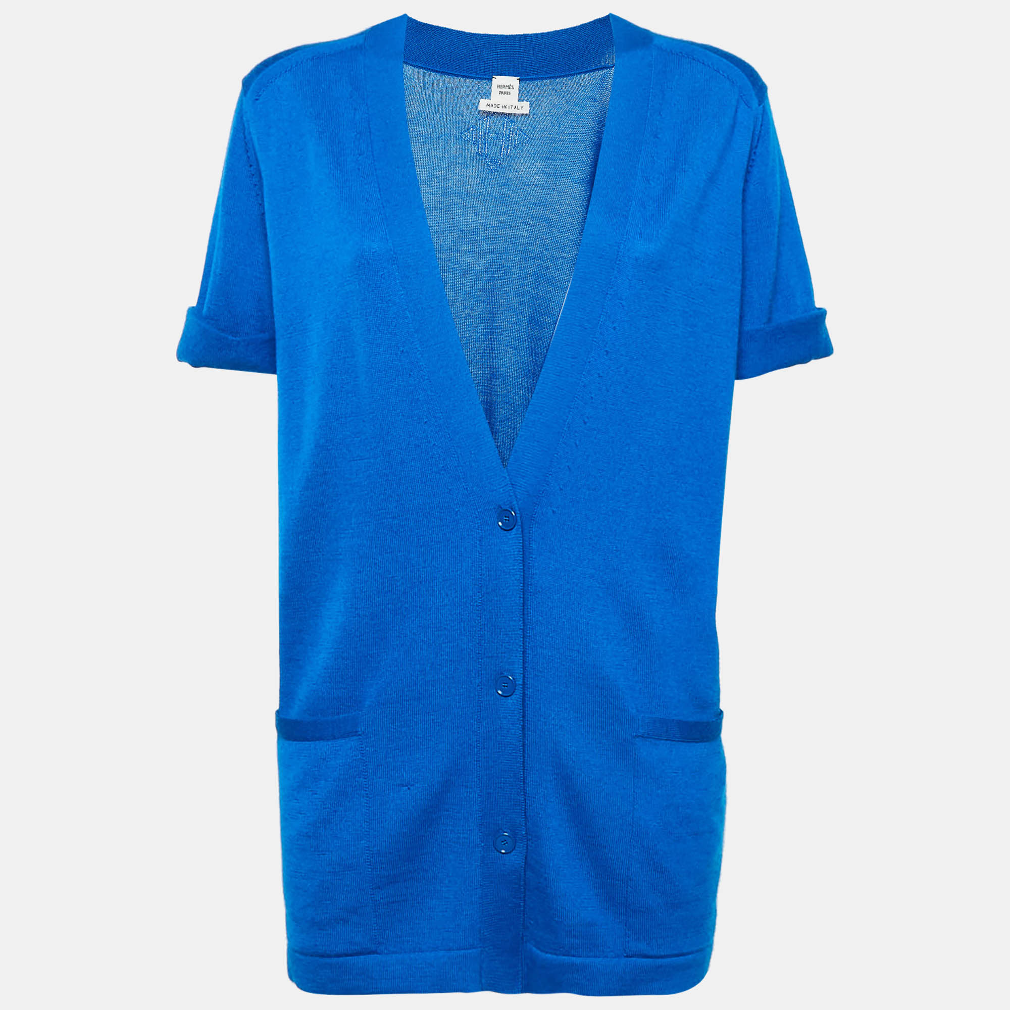 

Hermes Blue Cashmere Button Front Cardigan M