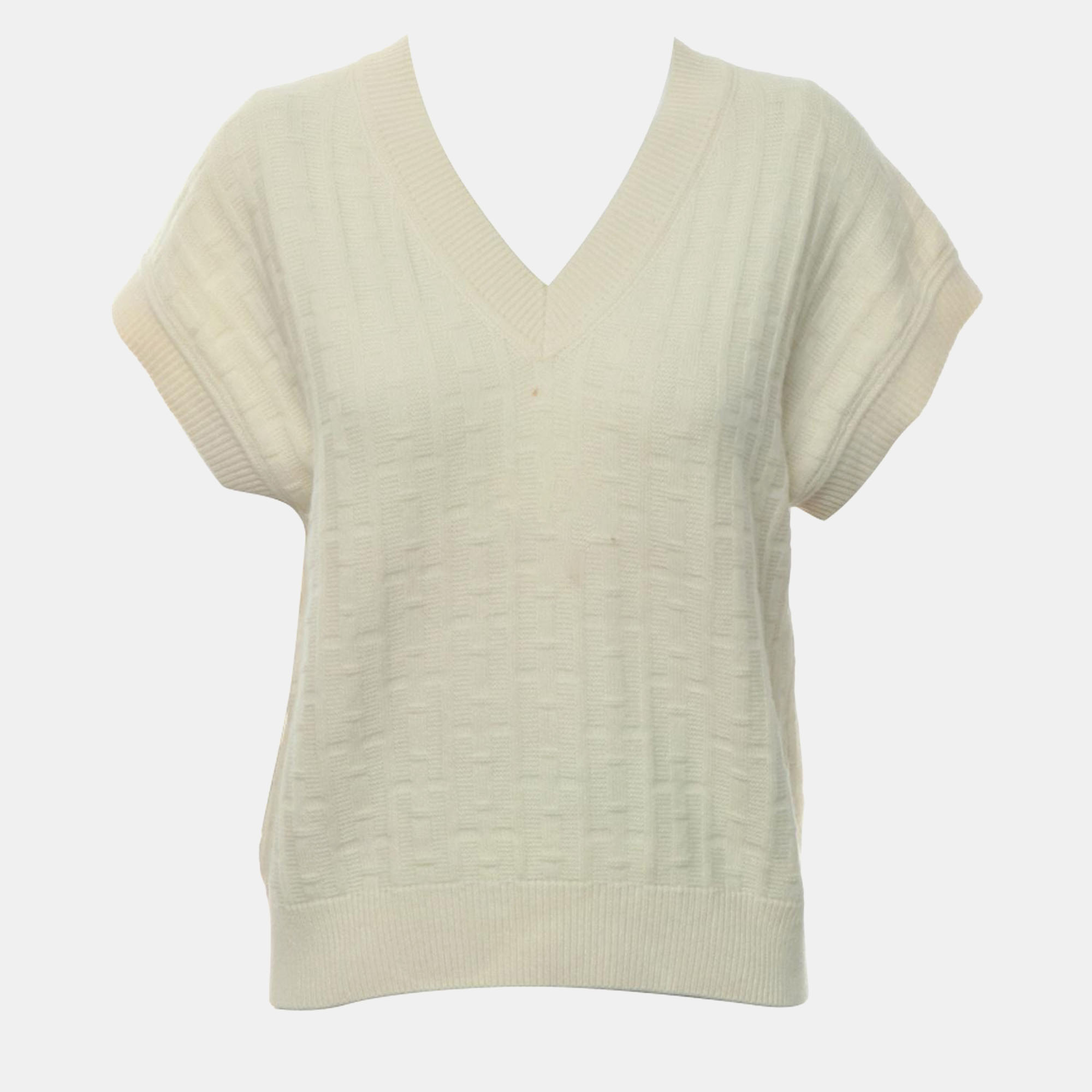 

Hermes Knitted V-Neck Top, White