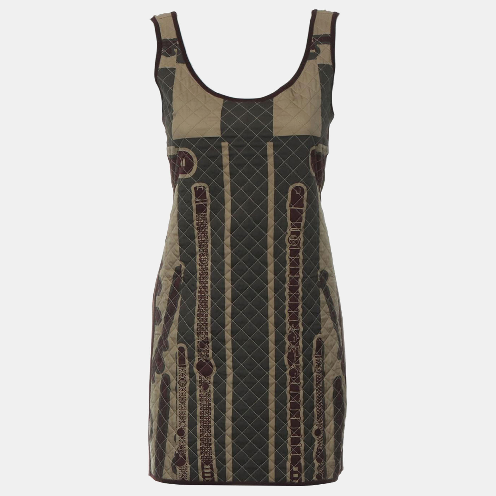 

Hermes Brown Silk Pattern Sleeveless Dress