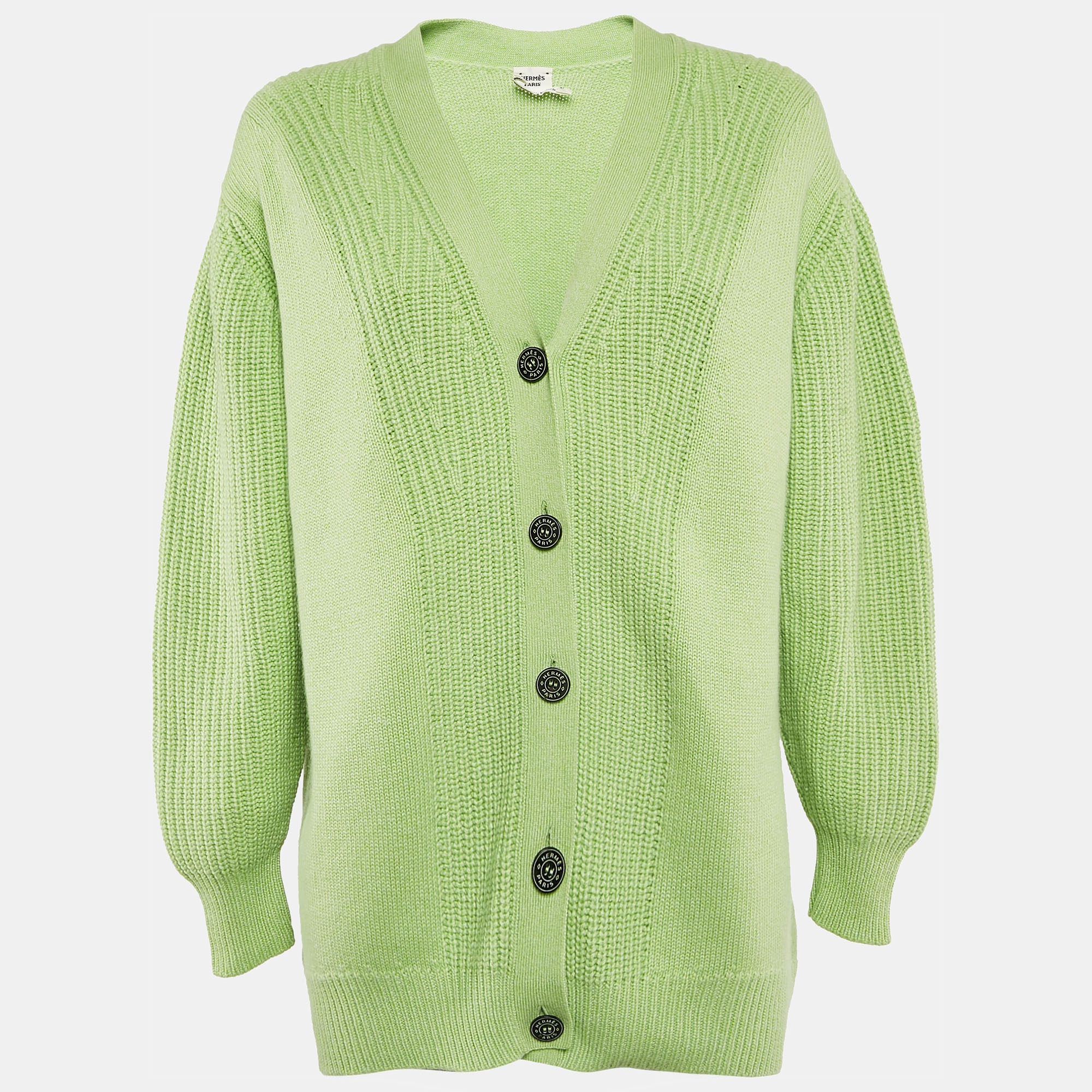 

Hermes Green Cashmere Blend Button Front Cardigan M