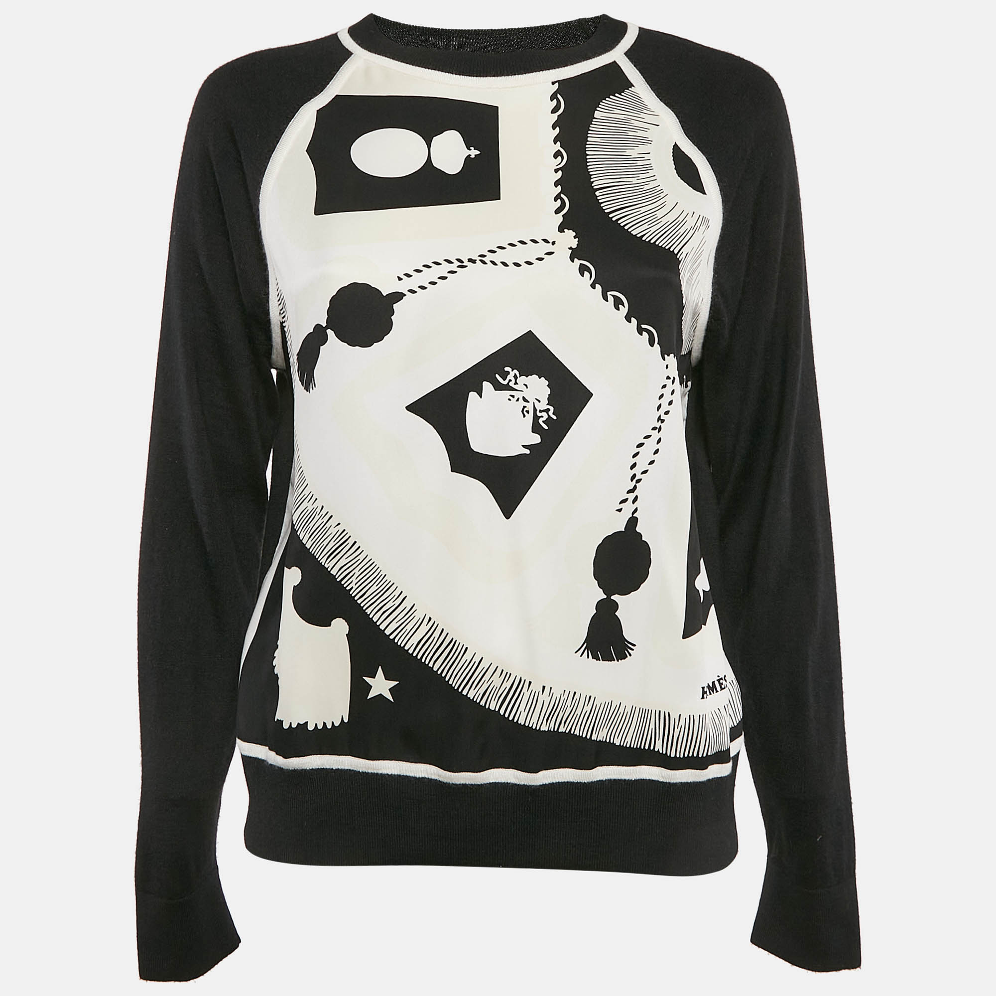 

Hermes Black/White Silk and Knit Long Sleeve Top M