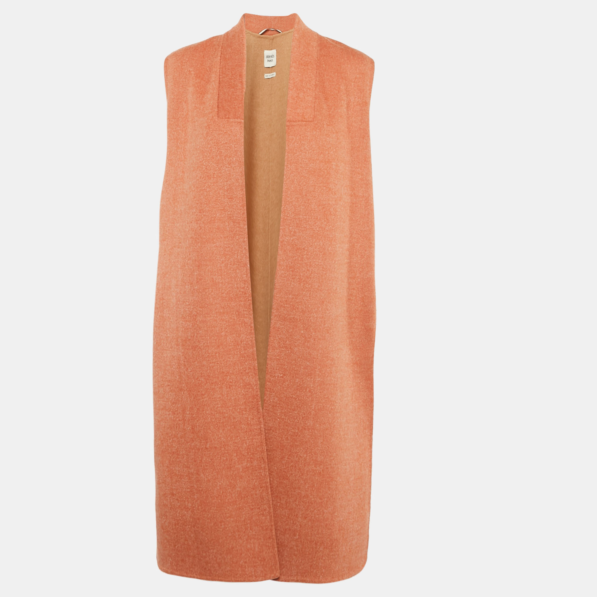 

Hermes Pink Cashmere Sleeveless Open Front Mid Length Coat M