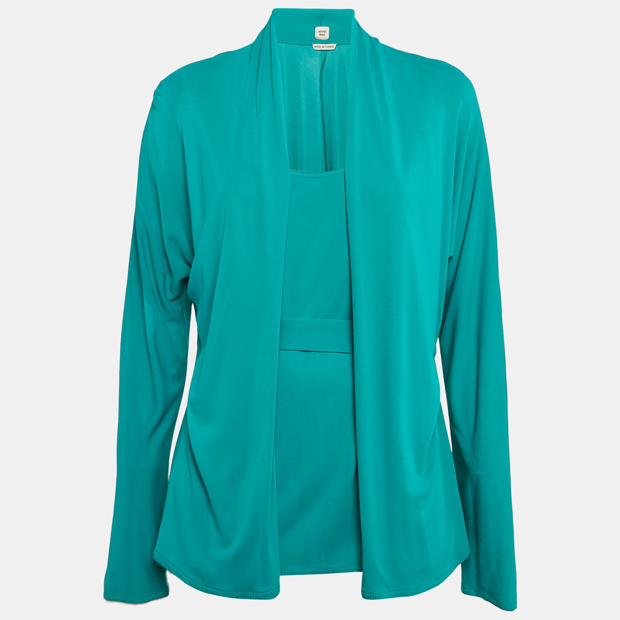 

Hermes Green Jersey Belted Top M