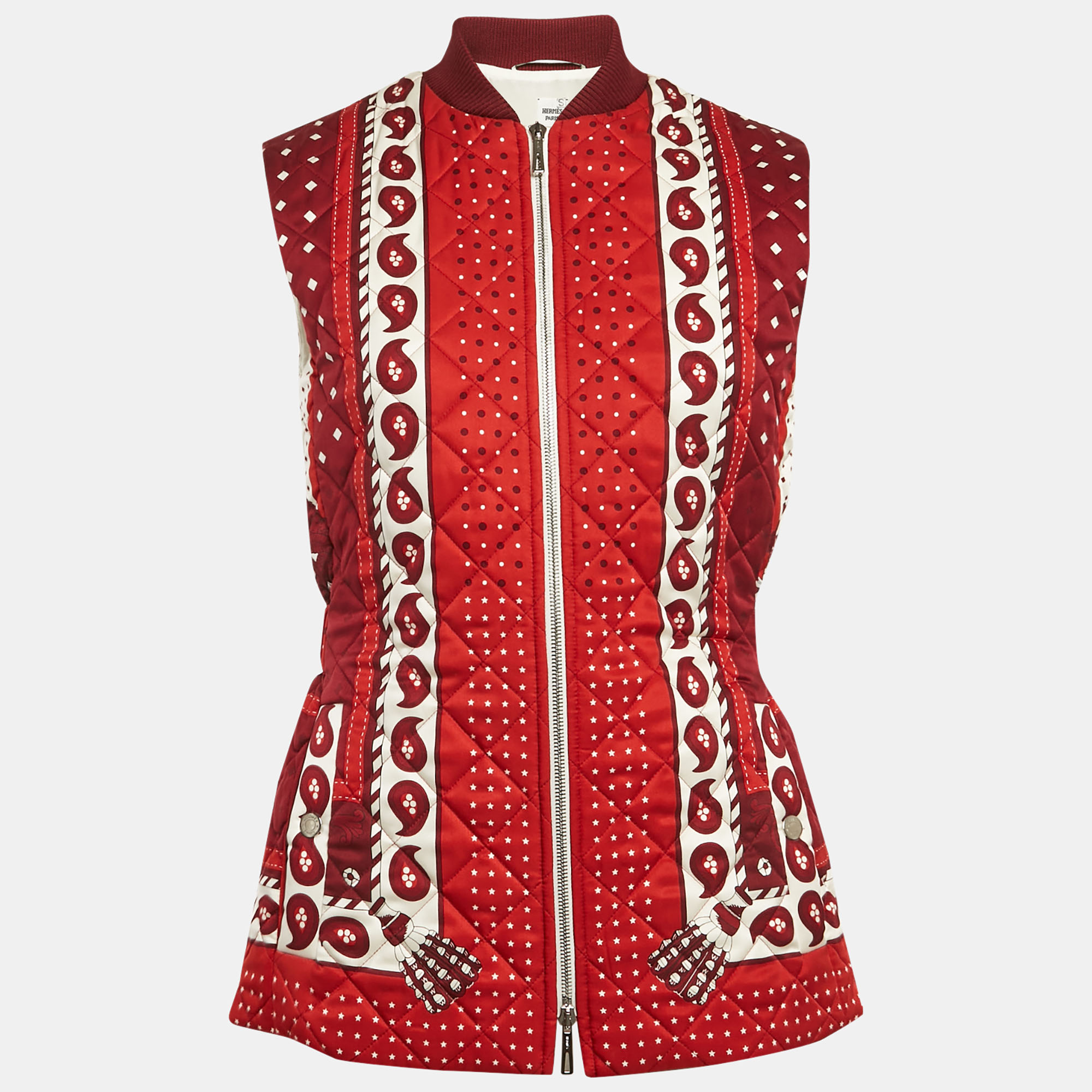 

Hermes Red Printed Silk Quilted Vest S