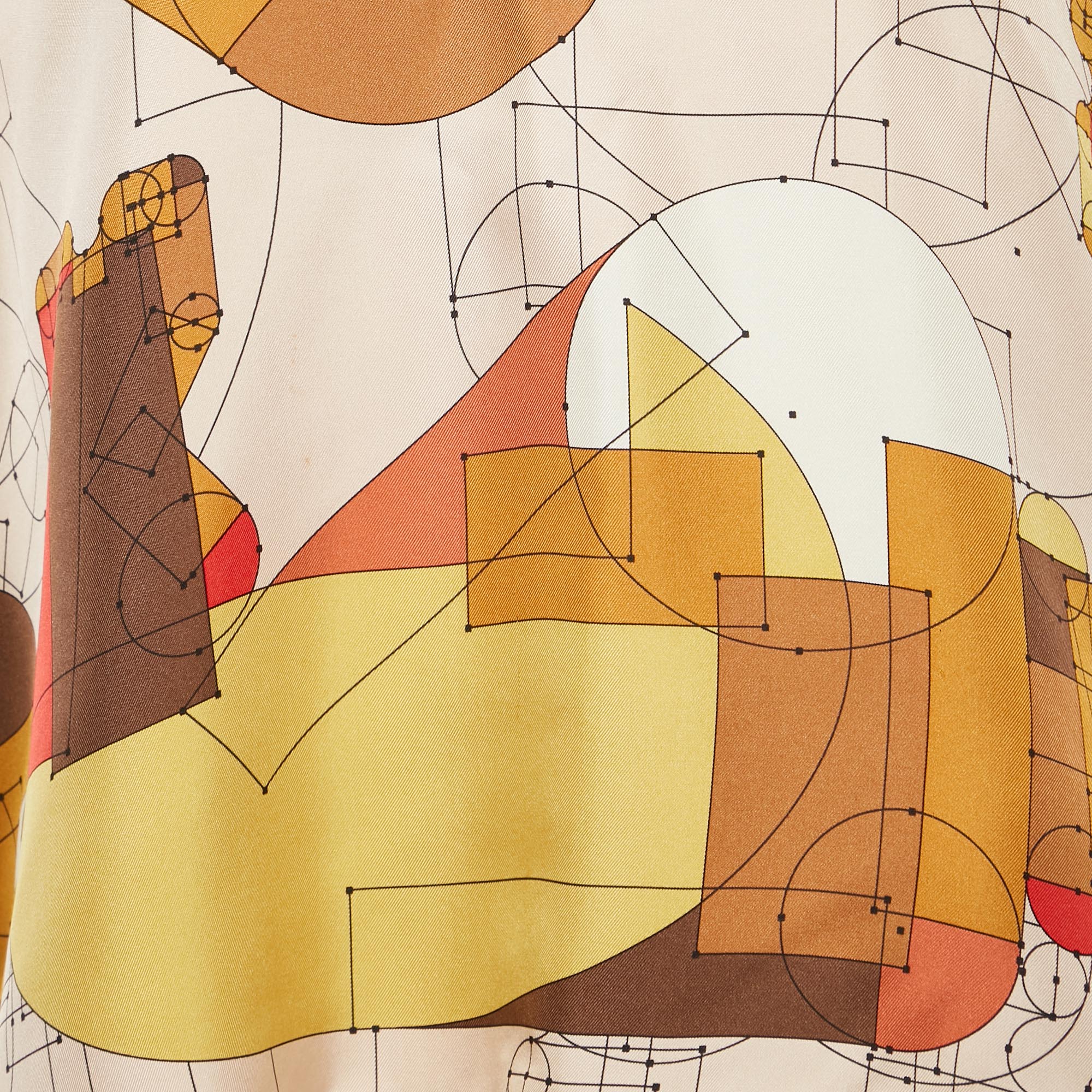 Hermes Grey/Multicolor Geometric Print Silk and Cotton Knit Top S 