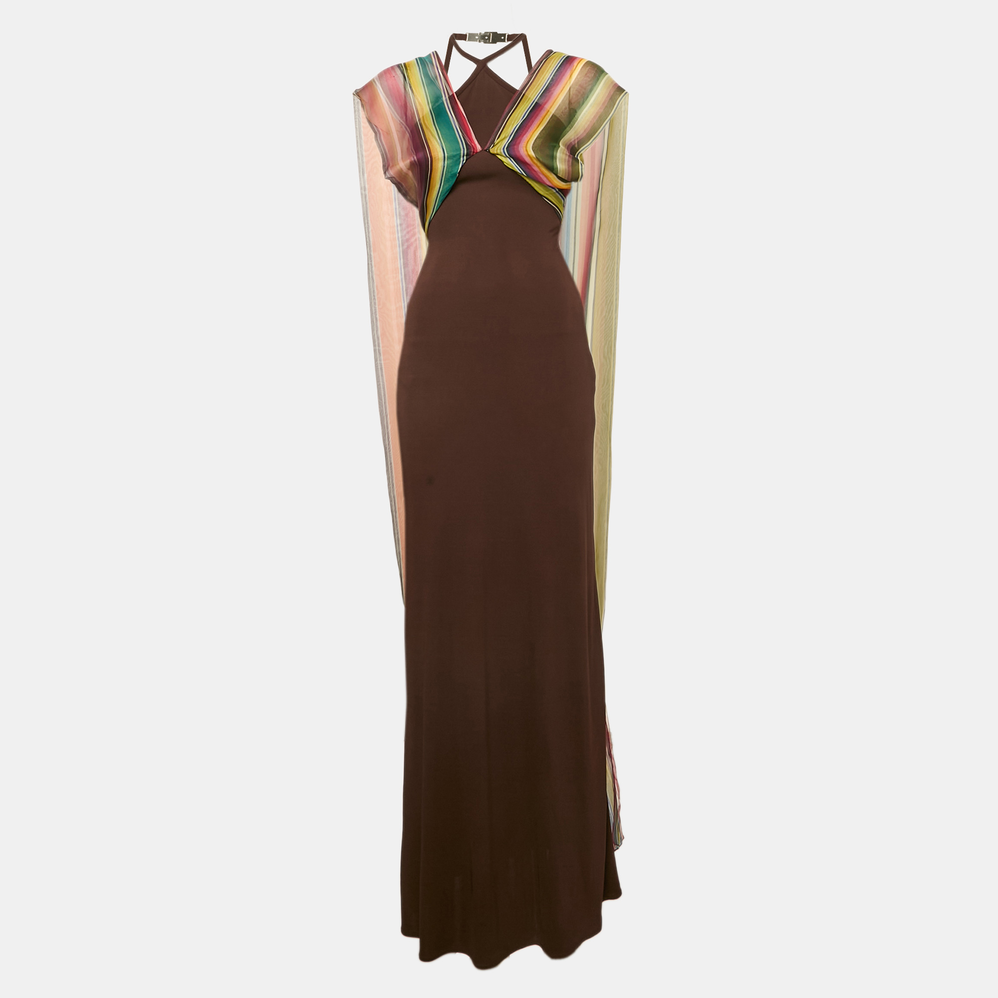 

Hermès Brown Striped Silk and Jersey Maxi Dress M