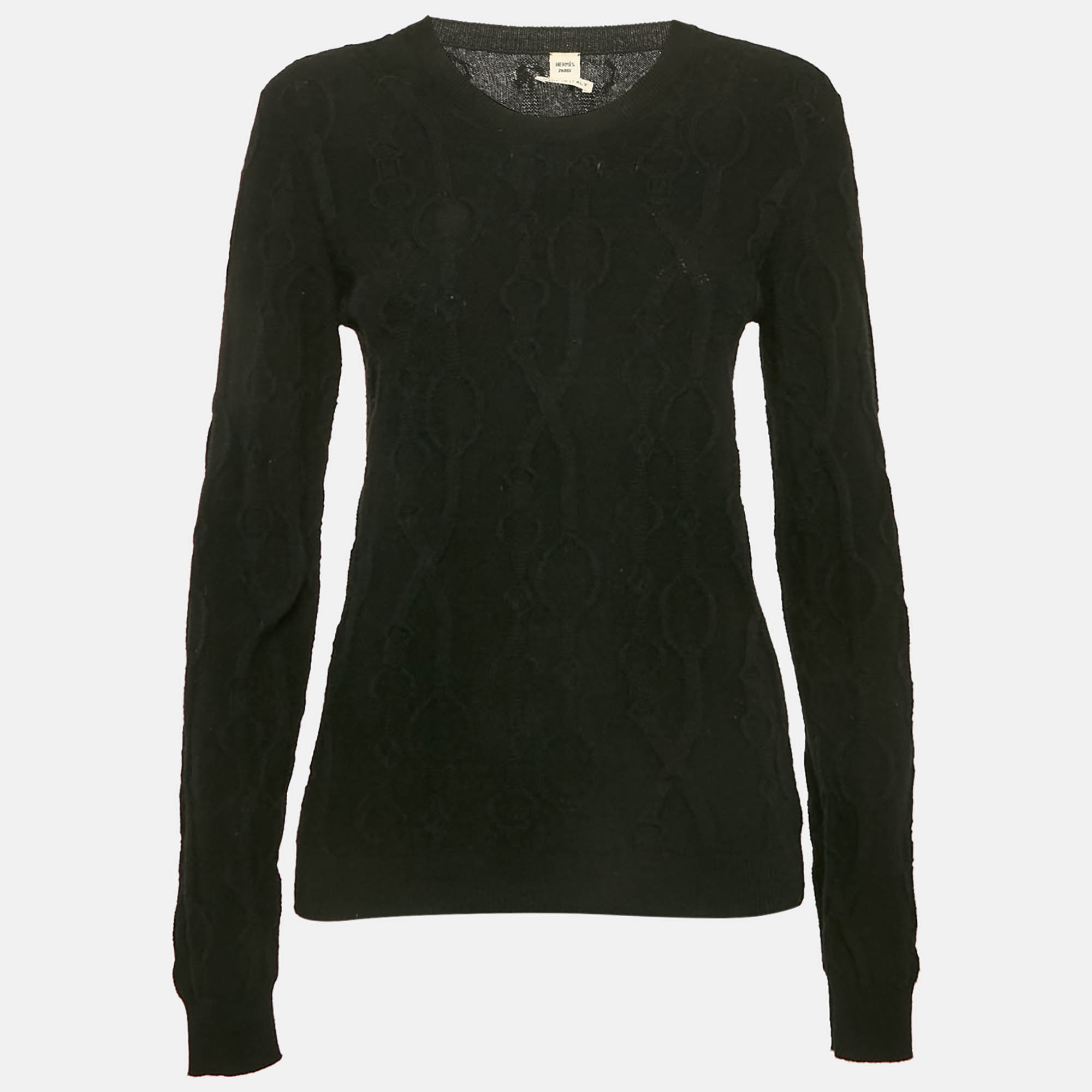 

Hermes Black Horse Bit Jacquard Knit Cashmere Long Sleeve Sweater M