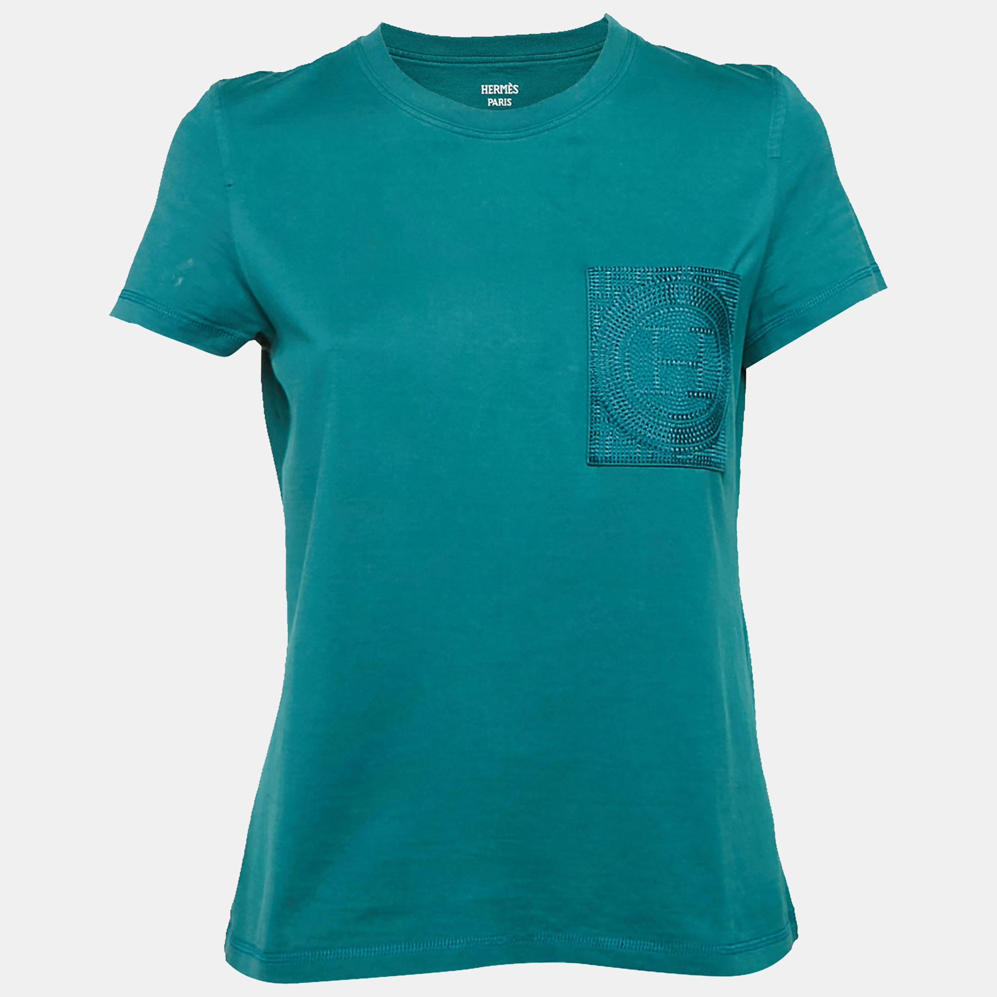 

Hermes Green Cotton H Embroidered Pocket Detail T-Shirt M
