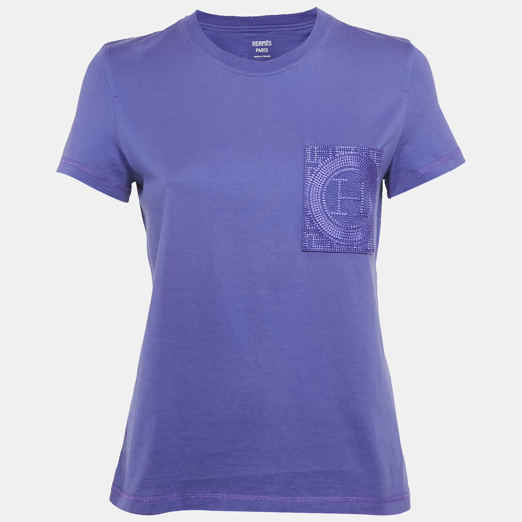 

Hermes Purple Cotton H Embroidered Pocket T-Shirt M
