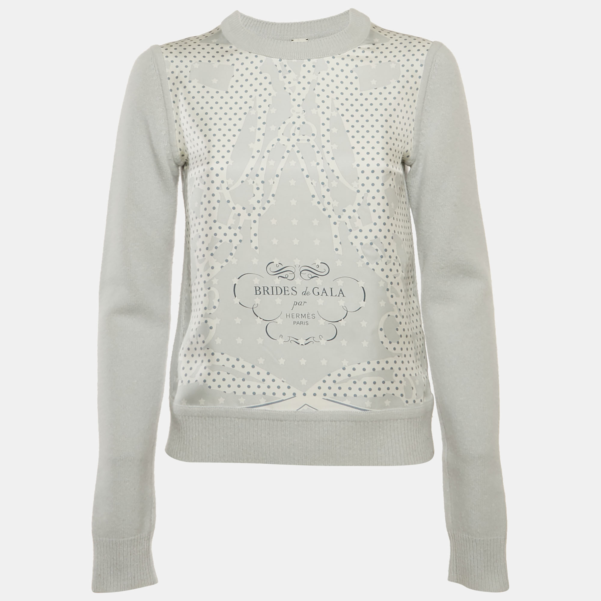 Herm&egrave;s Light Blue Brides de Gala Print Silk and Wool Blend Twillaine Sweater S