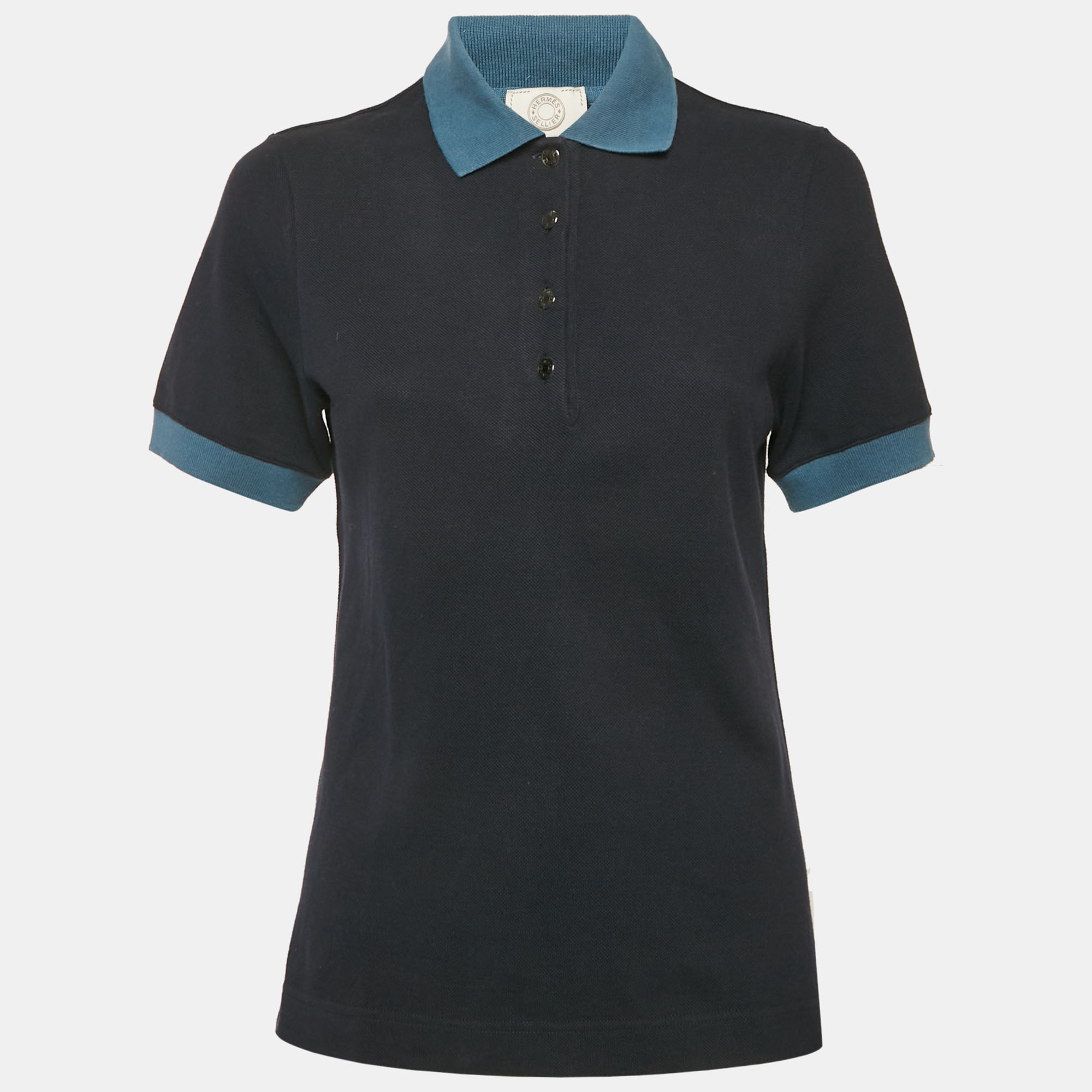 

Hermes Sellier Navy Blue Cotton Pique Polo T-Shirt S