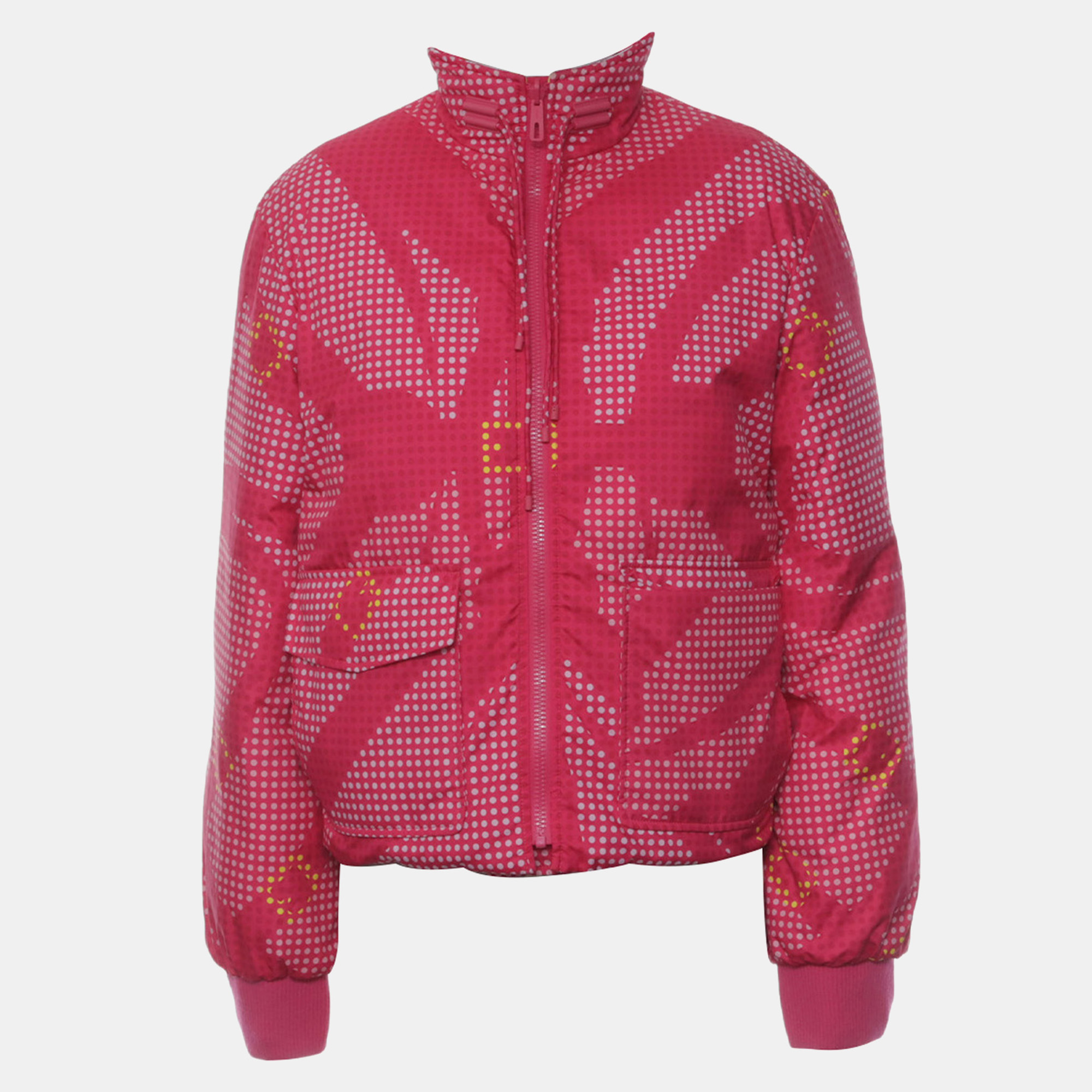 Pre-owned Hermes "promenade Du Matin Pois" Short Reversible Puffer Coat Fr 38 In Multi